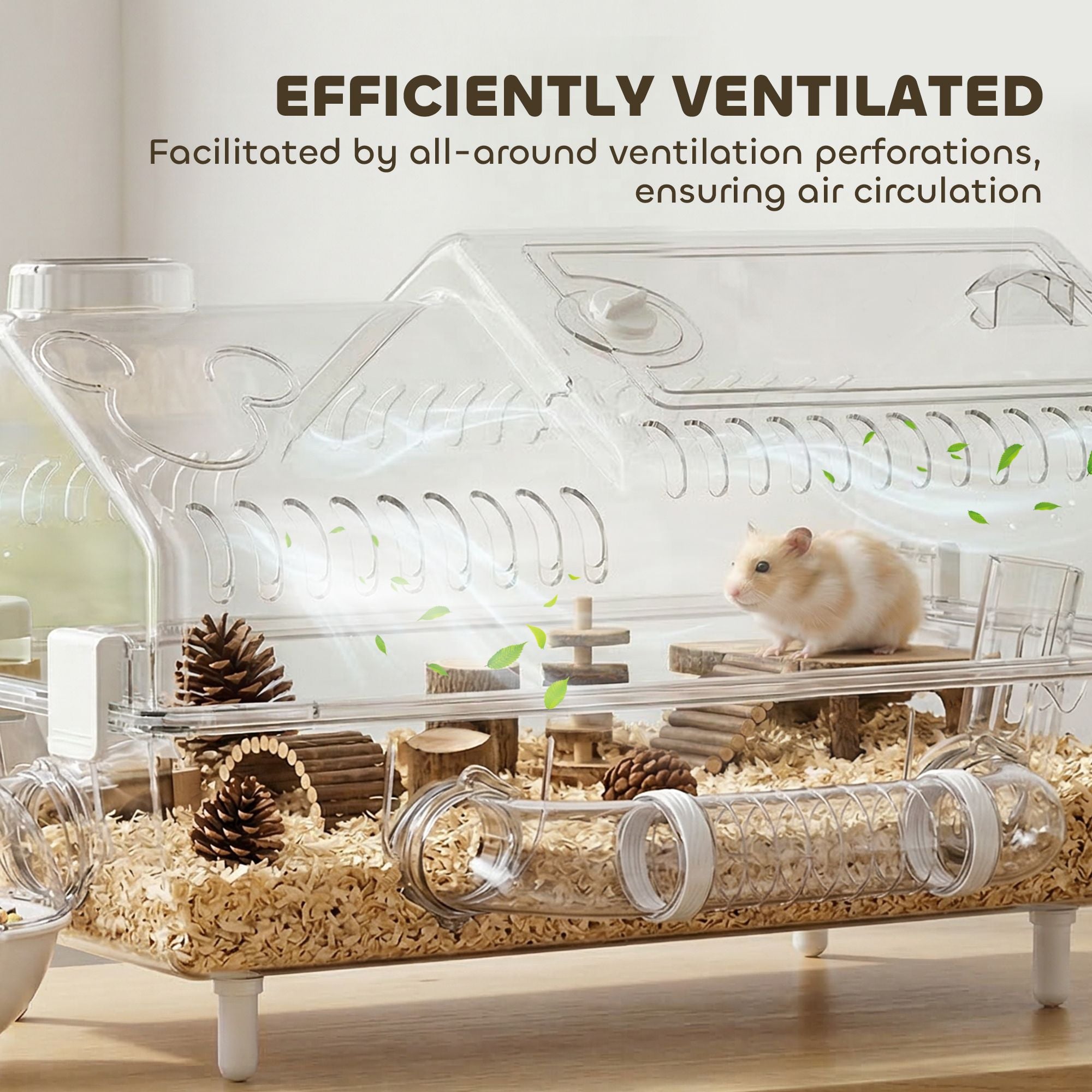 PawHut Hamster Cage with Exercise Wheel, Hideout and Accessories, Clear - product view 6