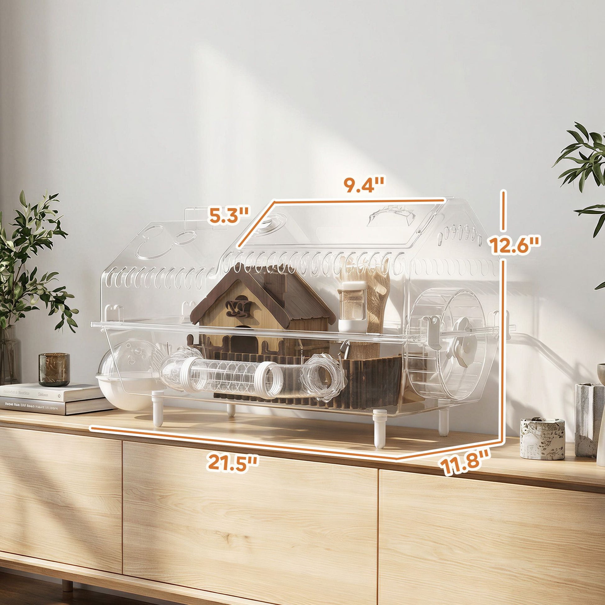 PawHut Hamster Cage with Exercise Wheel, Hideout and Accessories, Clear - product view 2