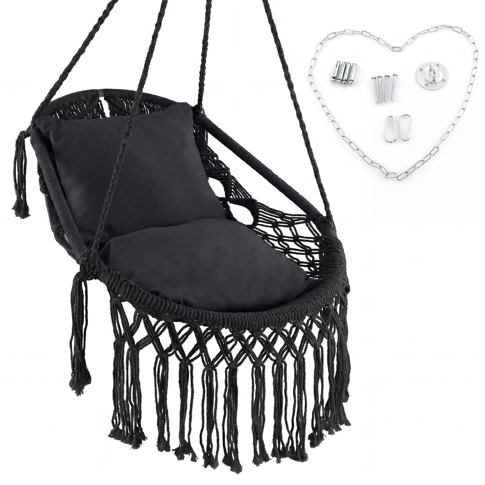 Hanging Hammock Chair with Soft Seat Cushions and Sturdy Rope Chain