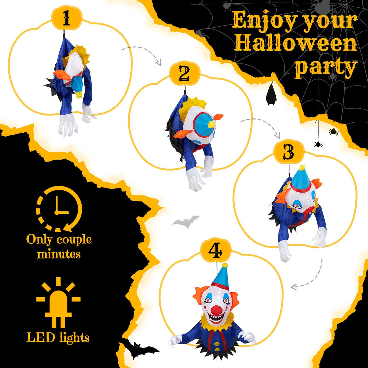 3.3 FT Halloween Inflatable Clown Broke Out from Window Outdoor Decorations, Scary Blow up Decor with Built-in LED Lights for Holiday Party Yard Lawn - product view 18
