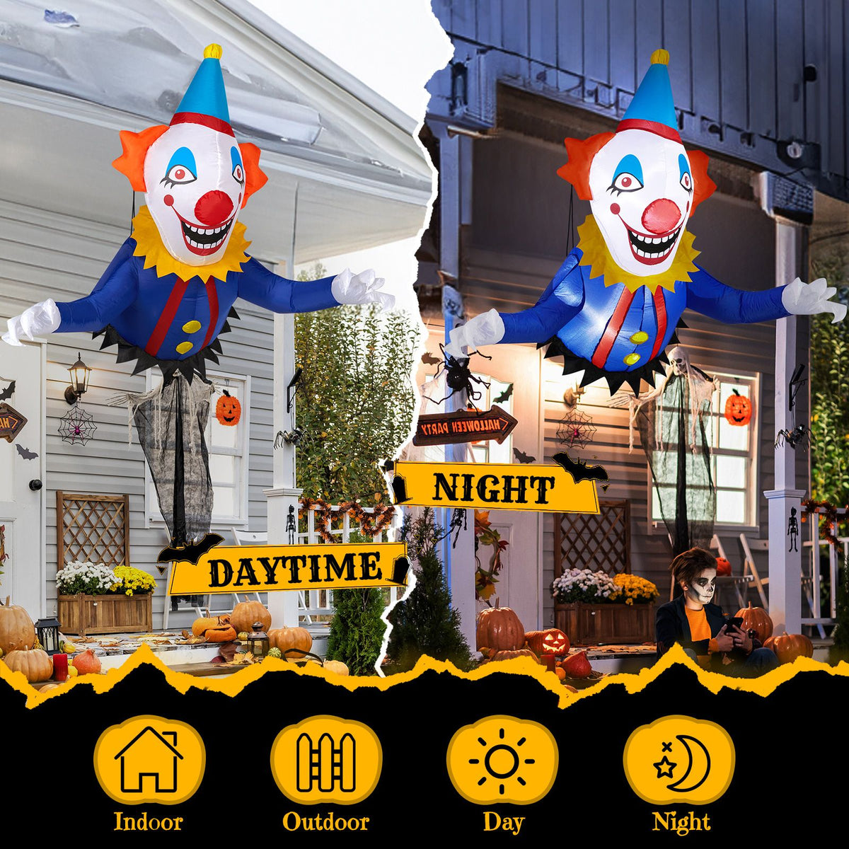3.3 FT Halloween Inflatable Clown Broke Out from Window Outdoor Decorations, Scary Blow up Decor with Built-in LED Lights for Holiday Party Yard Lawn - product view 9