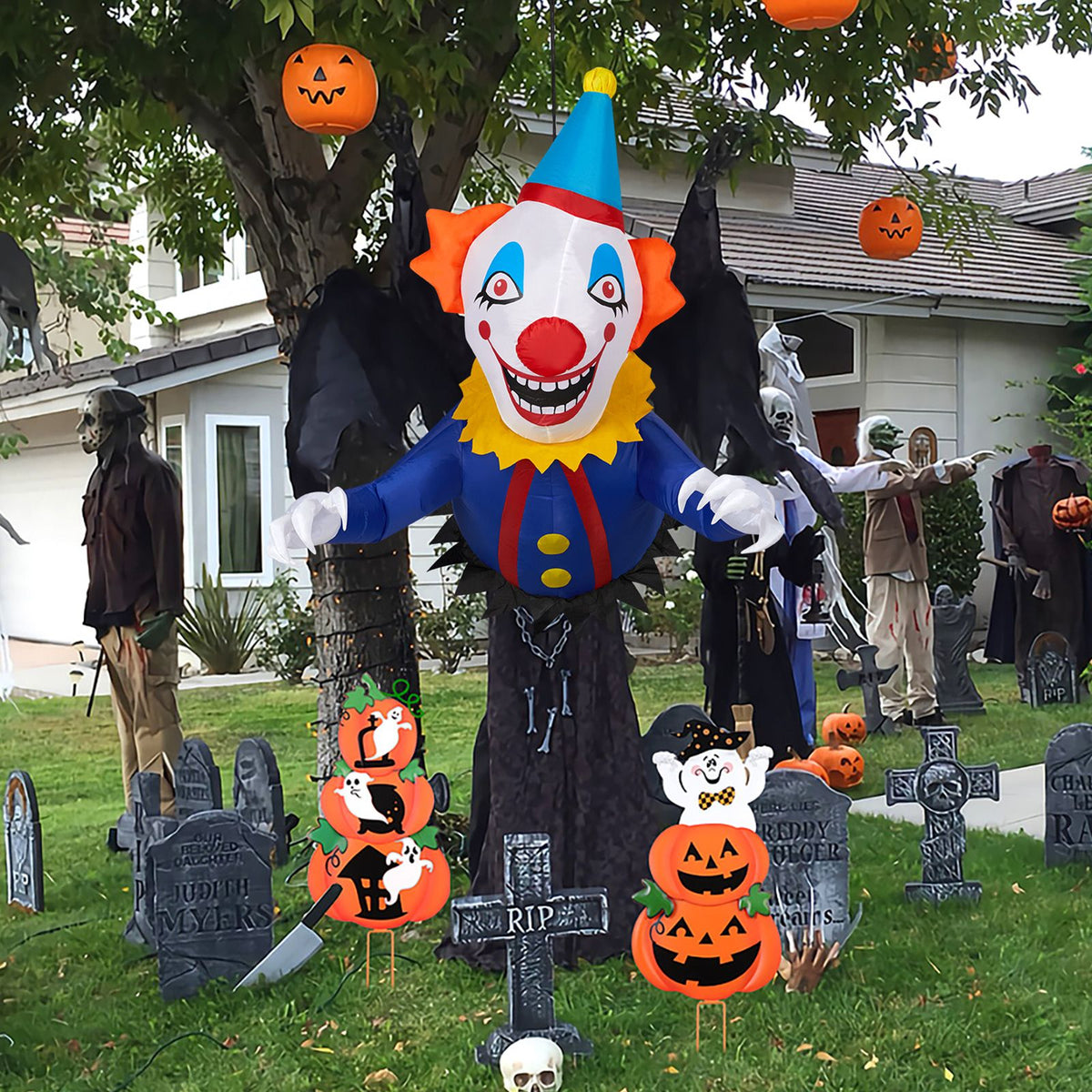 3.3 FT Halloween Inflatable Clown Broke Out from Window Outdoor Decorations, Scary Blow up Decor with Built-in LED Lights for Holiday Party Yard Lawn - product view 11
