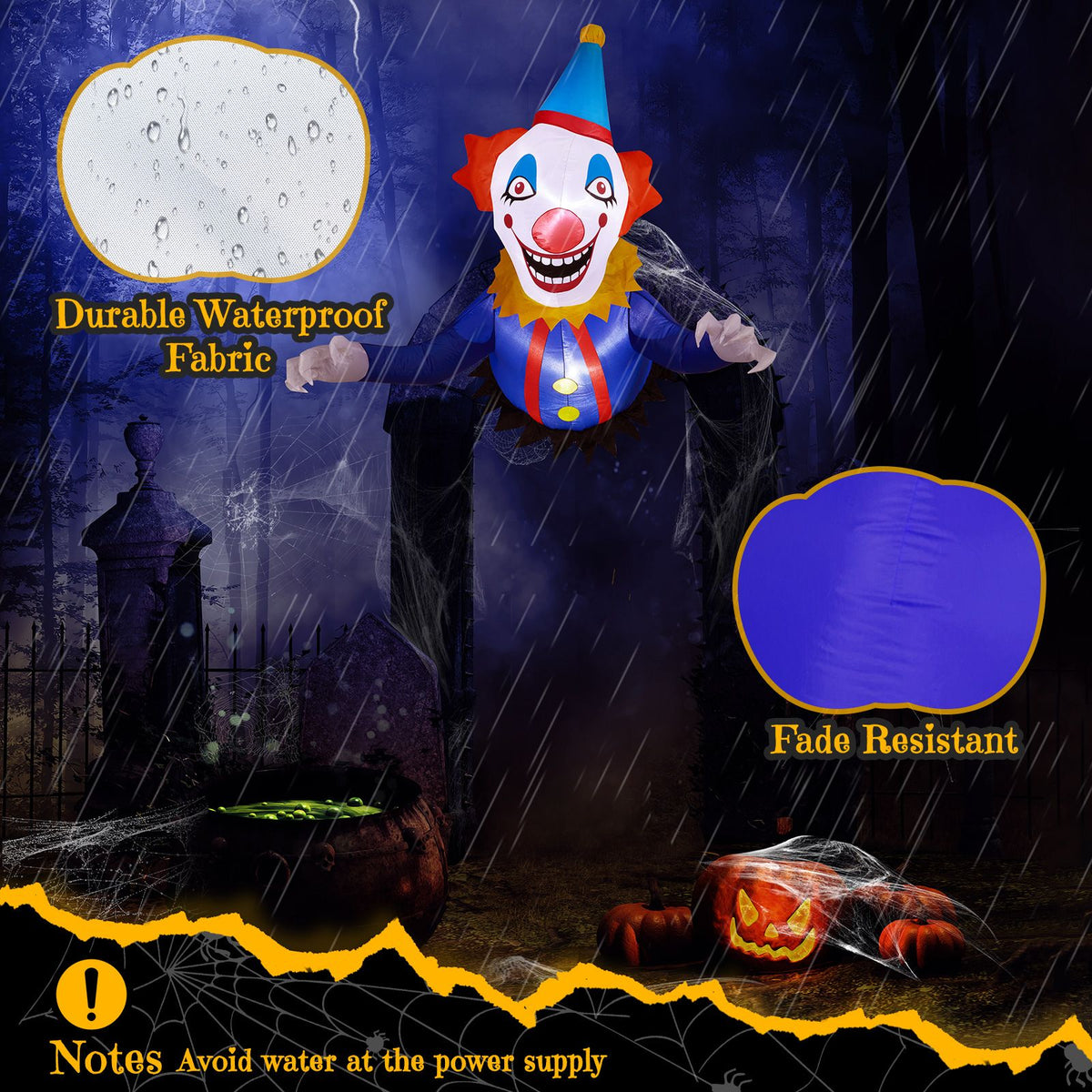 3.3 FT Halloween Inflatable Clown Broke Out from Window Outdoor Decorations, Scary Blow up Decor with Built-in LED Lights for Holiday Party Yard Lawn - product view 10