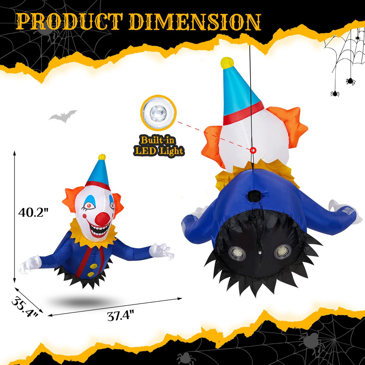 3.3 FT Halloween Inflatable Clown Broke Out from Window Outdoor Decorations, Scary Blow up Decor with Built-in LED Lights for Holiday Party Yard Lawn - product view 2