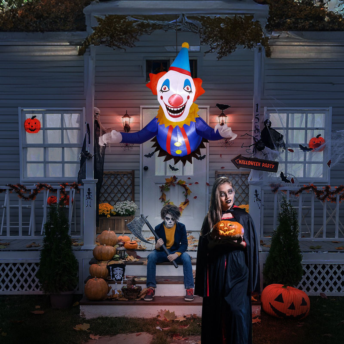 3.3 FT Halloween Inflatable Clown Broke Out from Window Outdoor Decorations, Scary Blow up Decor with Built-in LED Lights for Holiday Party Yard Lawn - product view 15