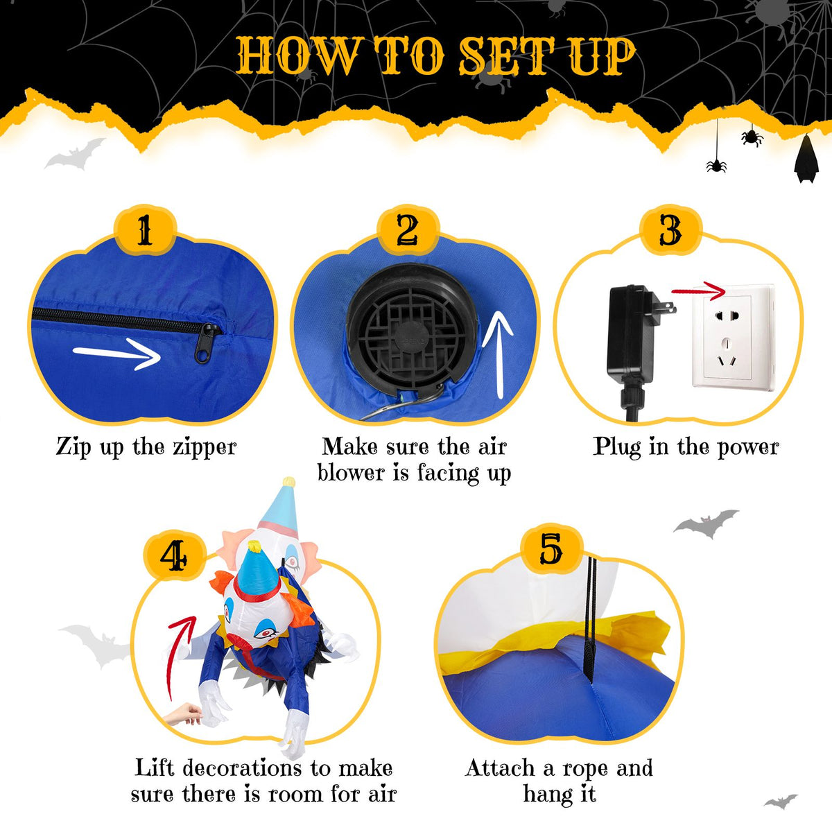 3.3 FT Halloween Inflatable Clown Broke Out from Window Outdoor Decorations, Scary Blow up Decor with Built-in LED Lights for Holiday Party Yard Lawn - product view 7