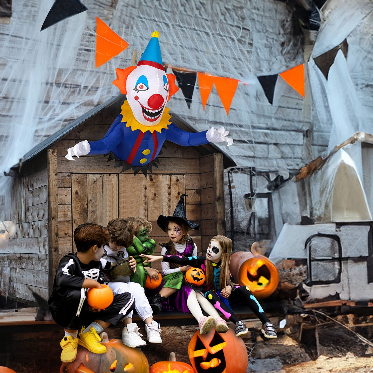 3.3 FT Halloween Inflatable Clown Broke Out from Window Outdoor Decorations, Scary Blow up Decor with Built-in LED Lights for Holiday Party Yard Lawn - product view 16