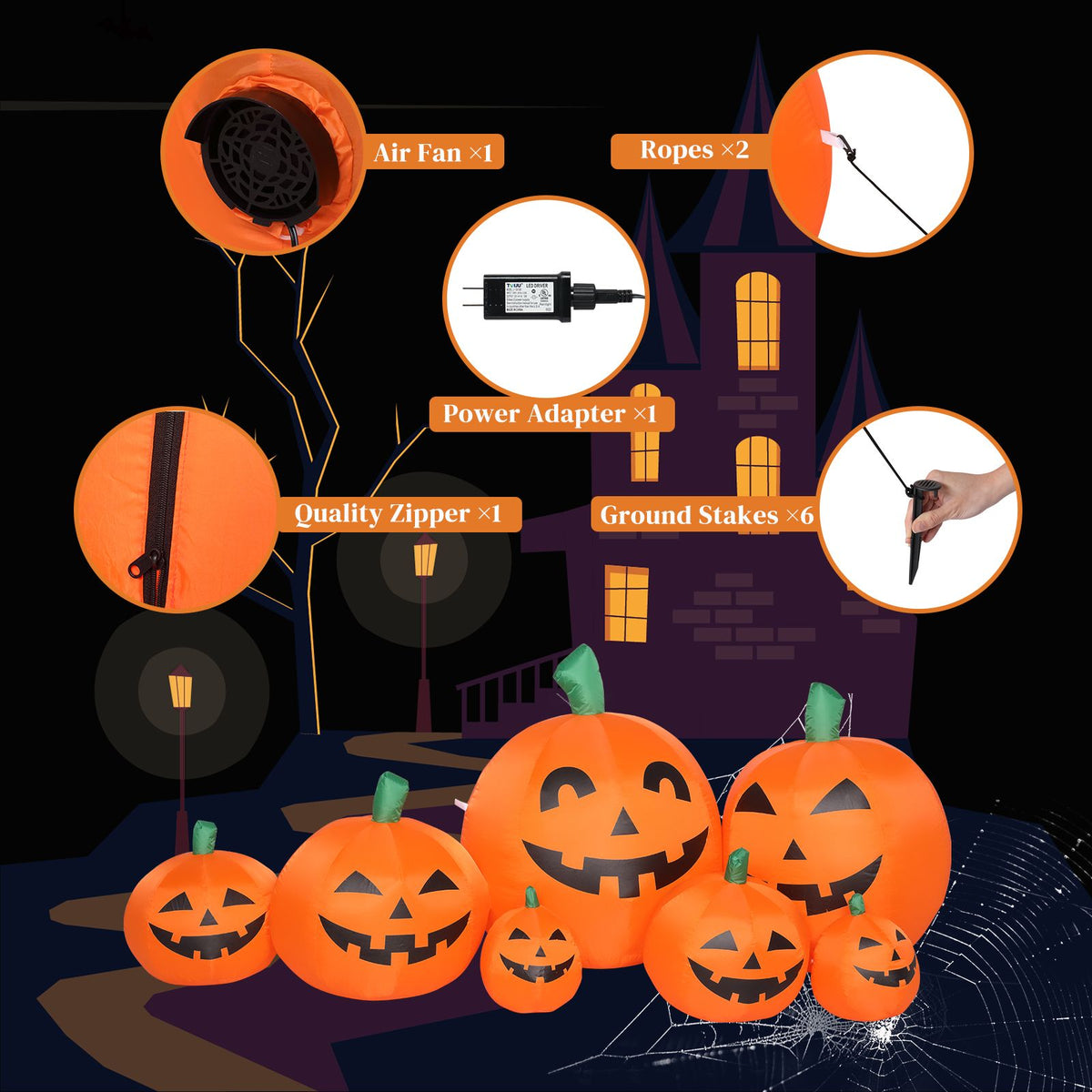 7ft Classic 7pcs LED String Lights 7pcs Pumpkin Inflatable Halloween Decoration - product view 5