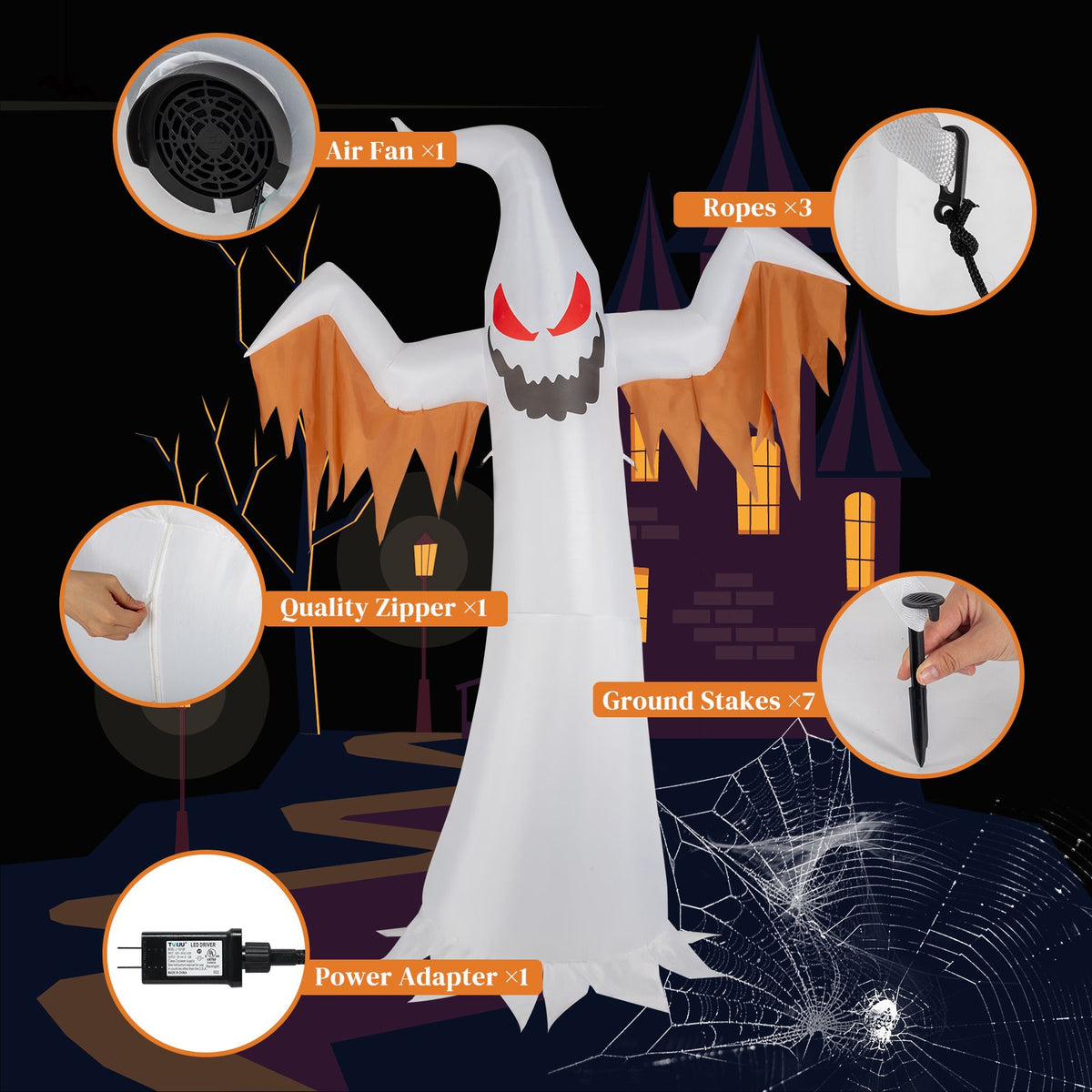 12ft 4pcs LED Lights Giant Scary Ghost Flames and Flashing Red Eyes Inflatable Halloween Decoration - product view 5