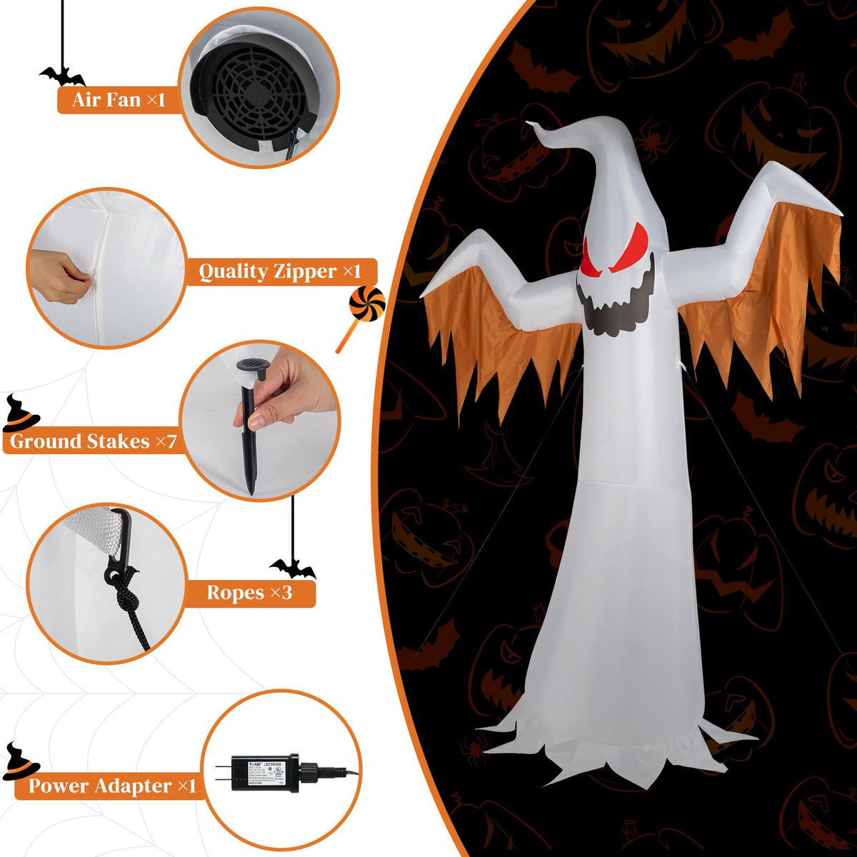 12ft 4pcs LED Lights Giant Scary Ghost Flames and Flashing Red Eyes Inflatable Halloween Decoration - product view 7