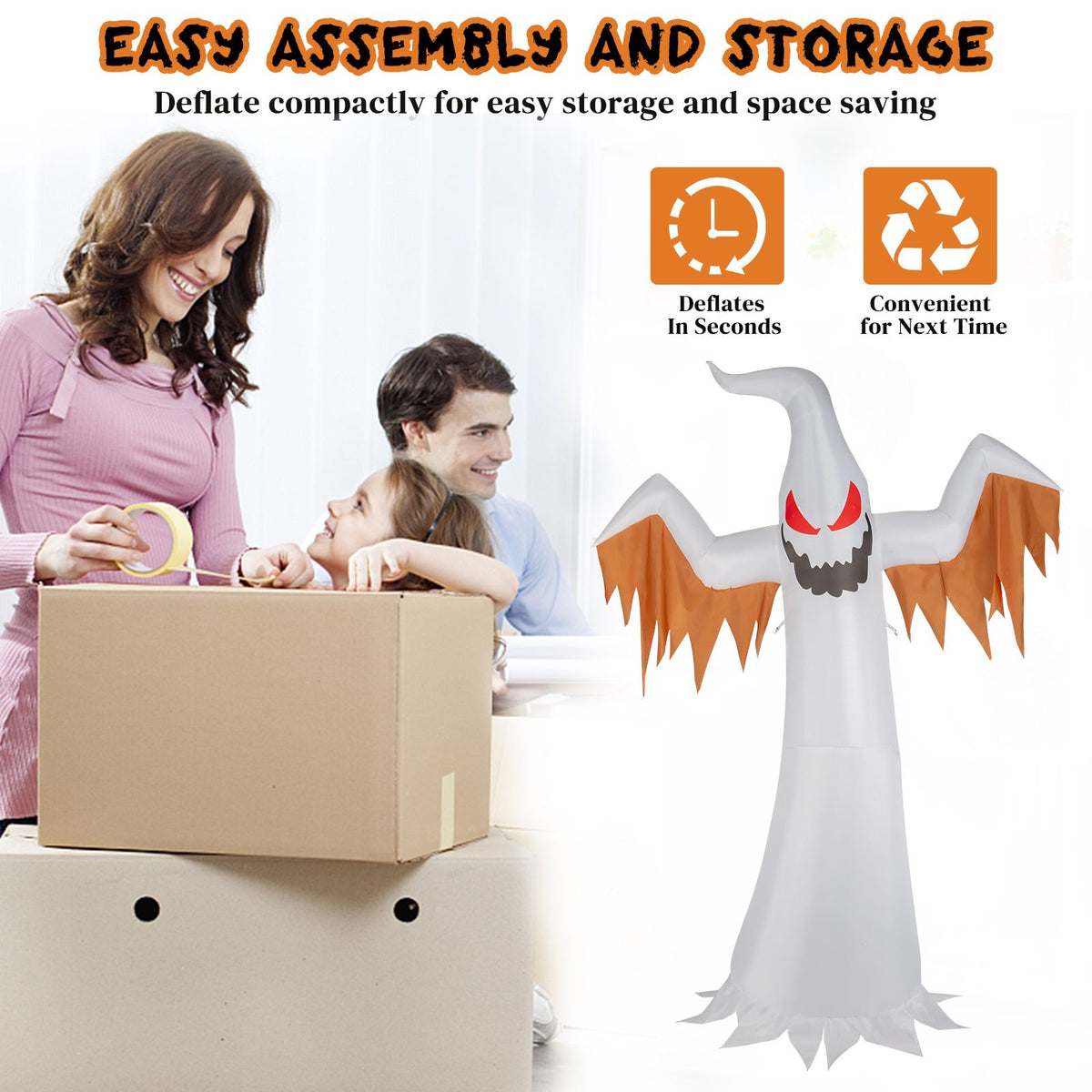 12ft 4pcs LED Lights Giant Scary Ghost Flames and Flashing Red Eyes Inflatable Halloween Decoration - product view 8