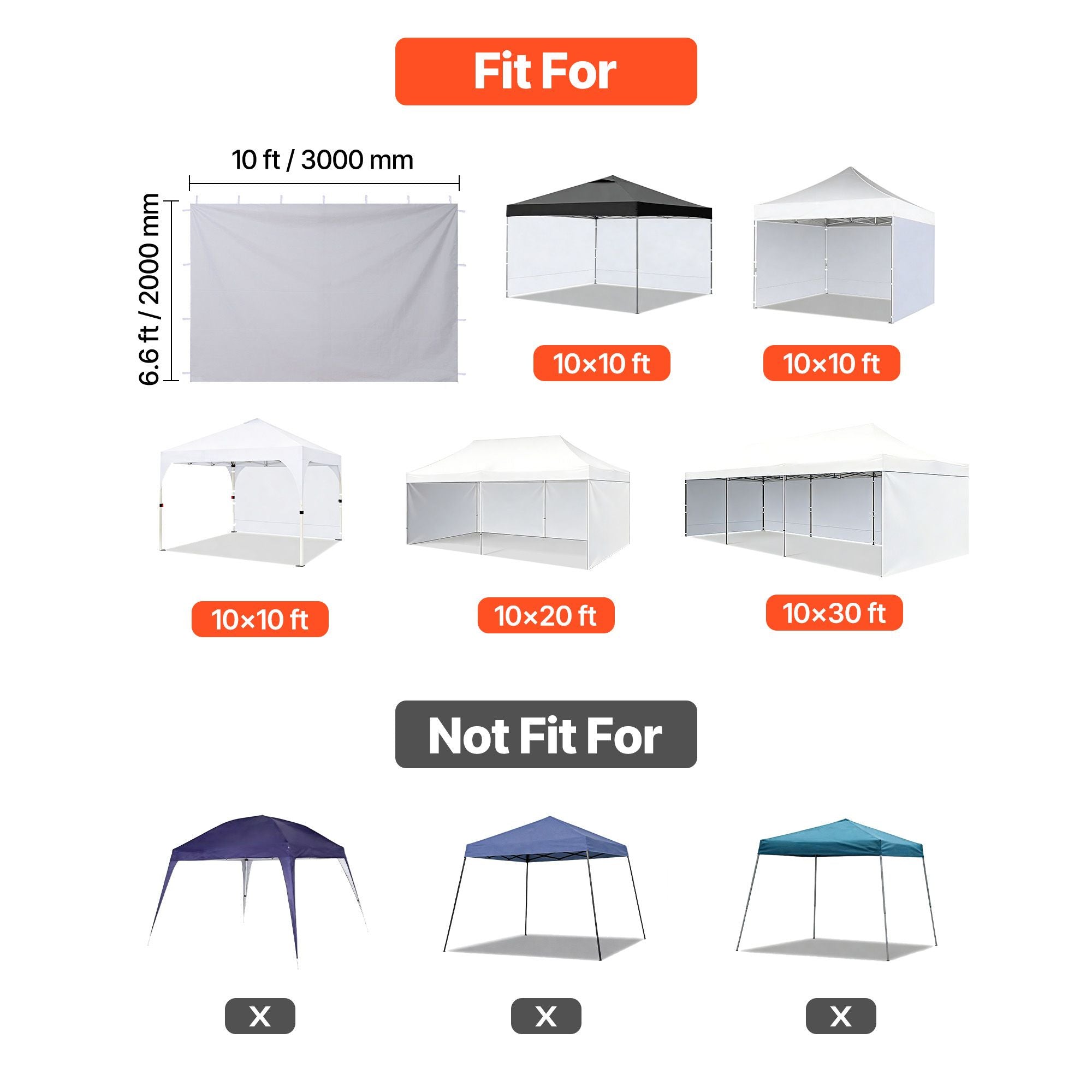 VEVOR 10 x 10 ft Canopy Sidewalls, 3-Side Set