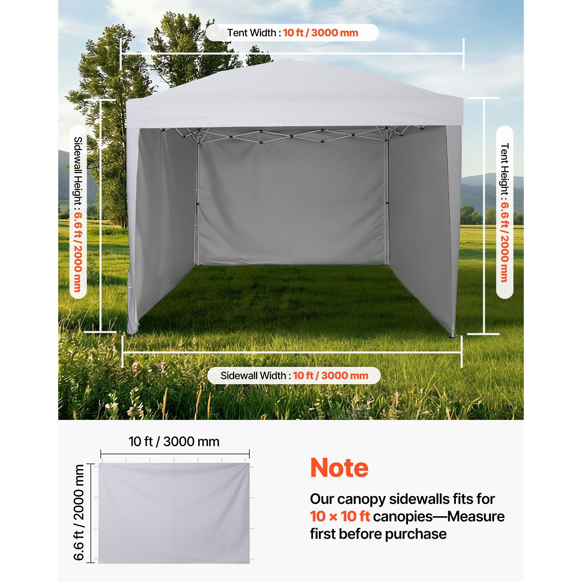 VEVOR 10 x 10 ft Canopy Sidewalls, 3-Side Set