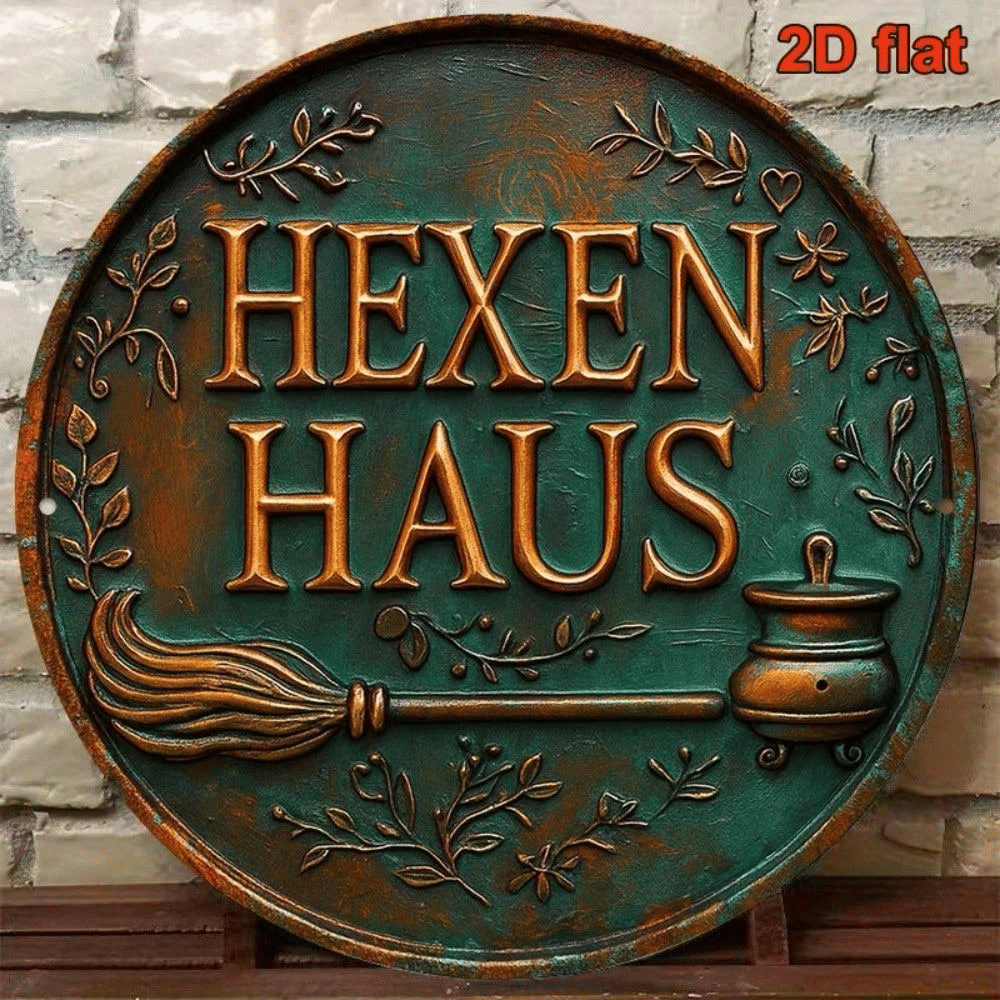 Vintage Witch's House 8x8 Inch Round Aluminum Sign, Gothic Halloween Wall Art, French Decorative Plaque For Living Room Home Home Decor