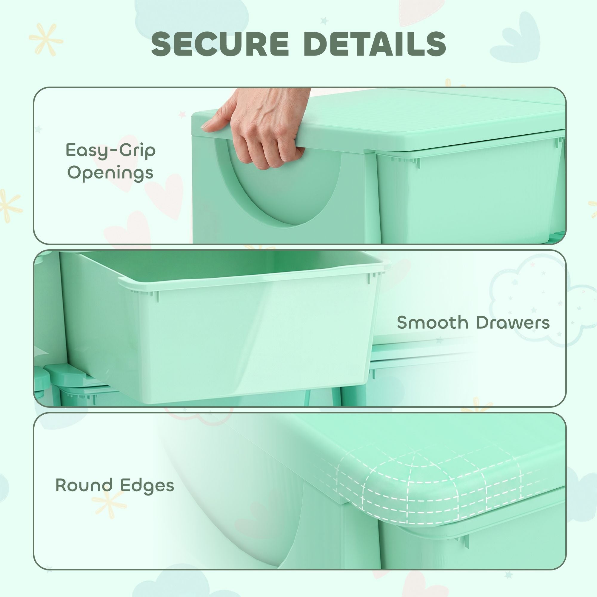Qaba 3-Tier Kids Toy Storage Organizer with 9 Drawers, Green