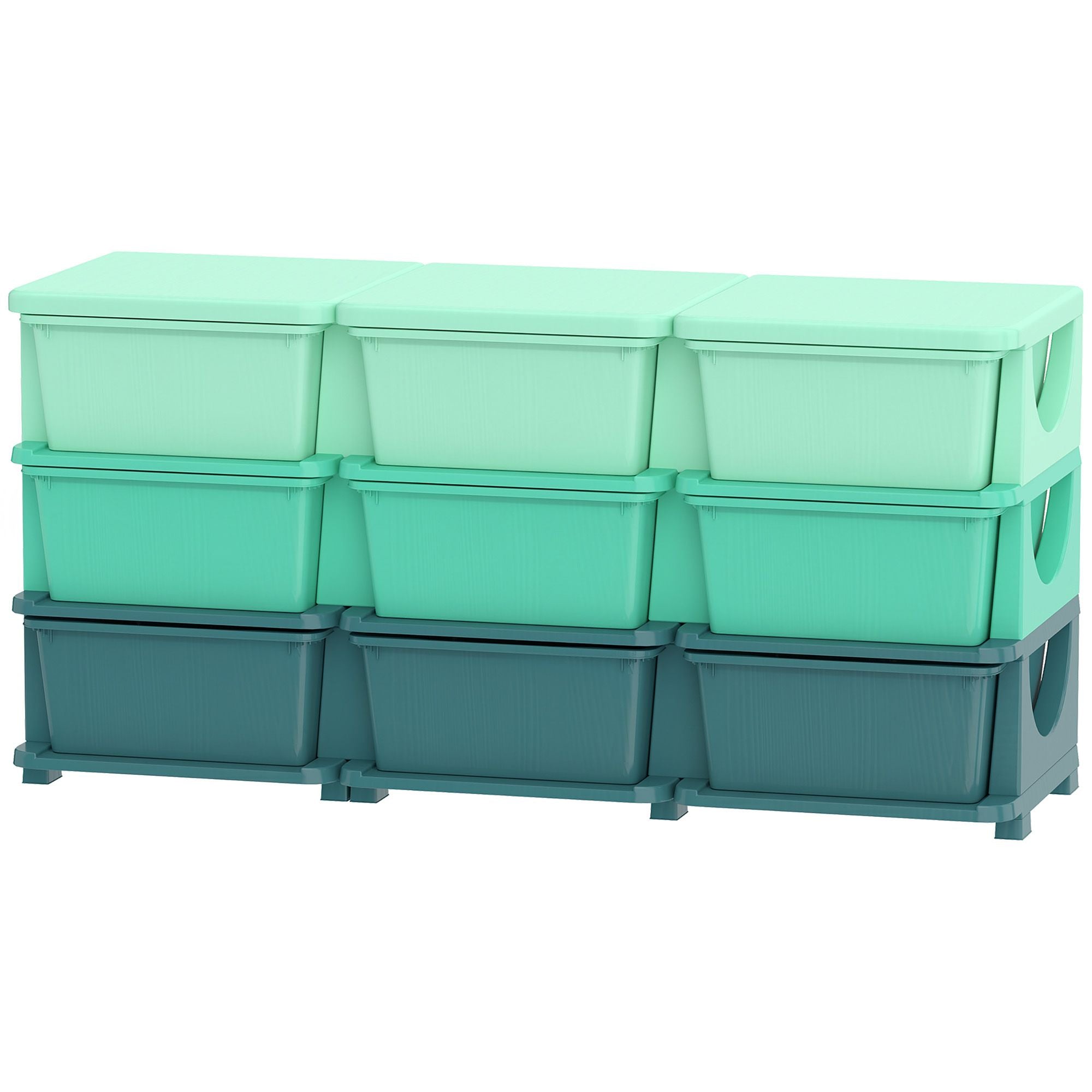 Qaba 3-Tier Kids Toy Storage Organizer with 9 Drawers, Green