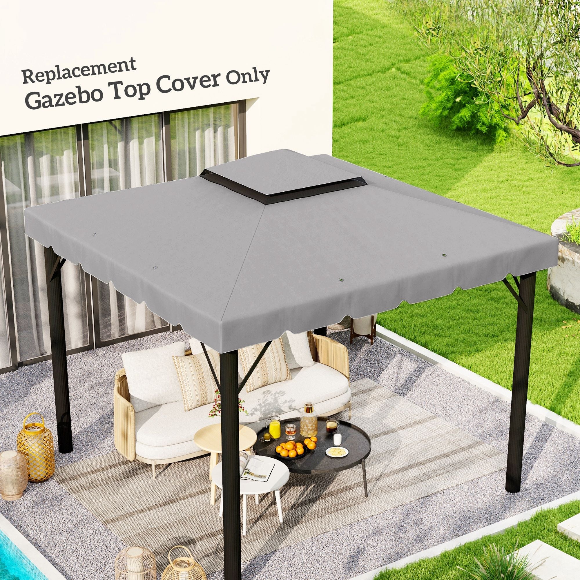 Outsunny 10 x 10 ft Gazebo Replacement Canopy Top, Light Gray