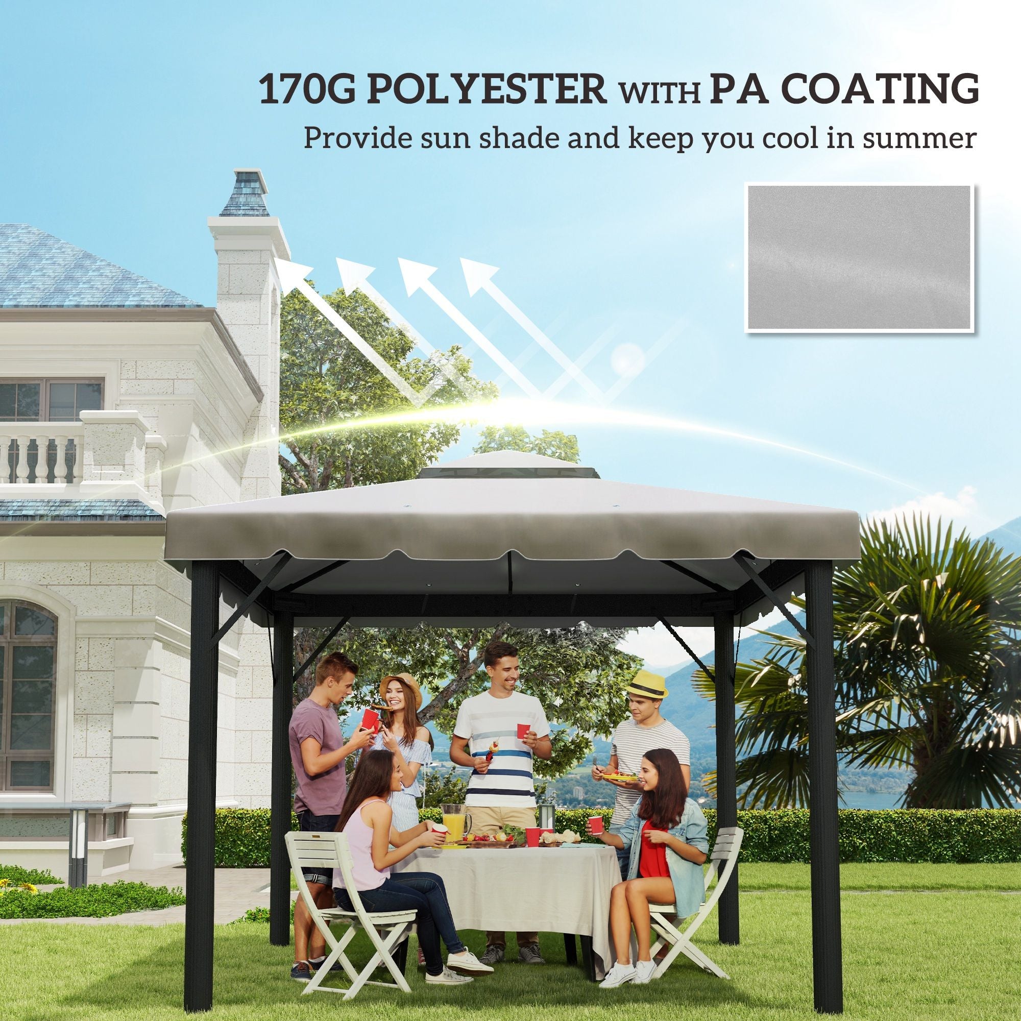Outsunny 10 x 10 ft Gazebo Replacement Canopy Top, Light Gray