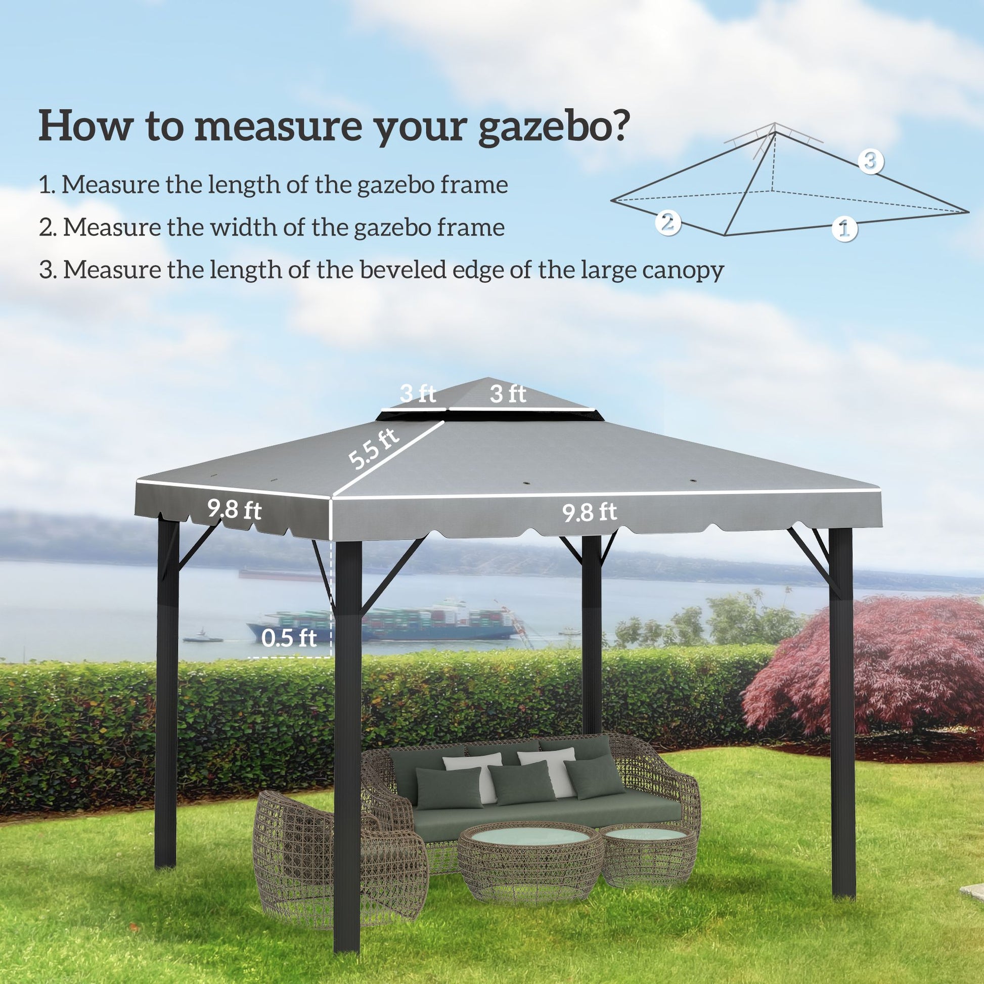 Outsunny 10 x 10 ft Gazebo Replacement Canopy Top, Light Gray