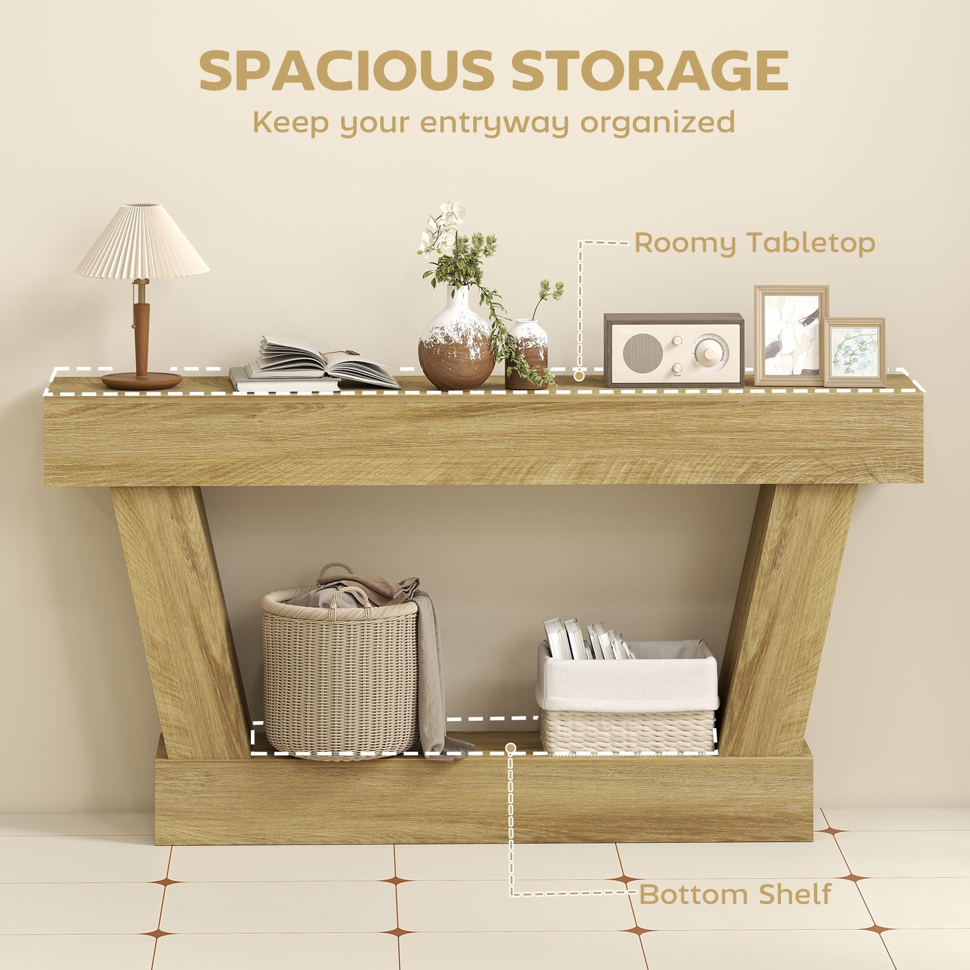 HOMCOM 63 in Vintage Console Table with Open Shelf, Oak