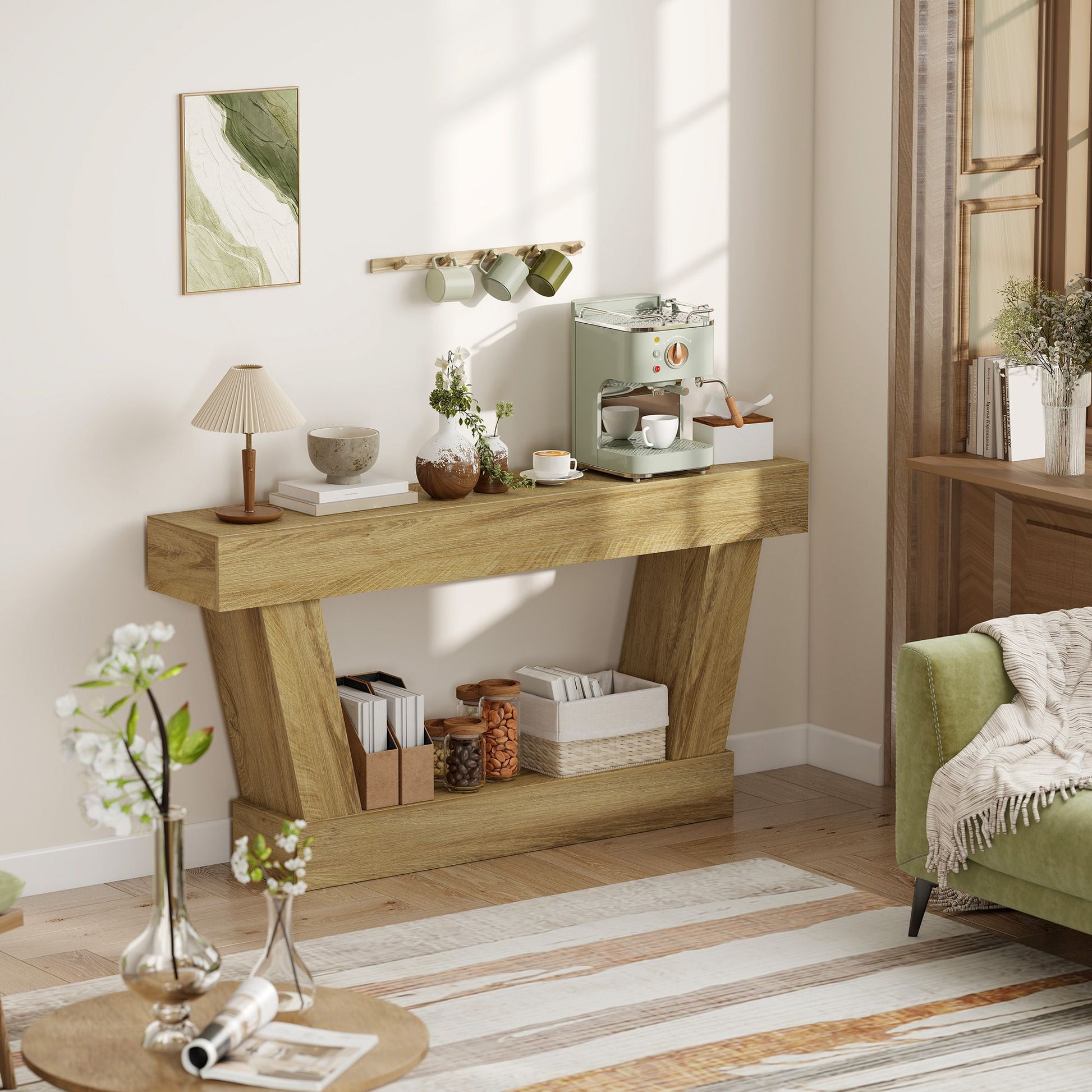 HOMCOM 63 in Vintage Console Table with Open Shelf, Oak