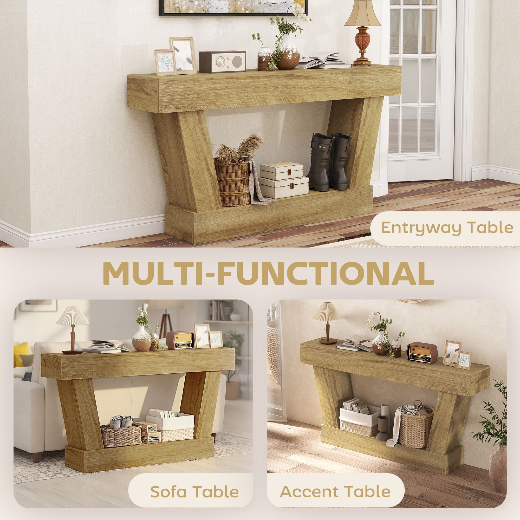 HOMCOM 63 in Vintage Console Table with Open Shelf, Oak