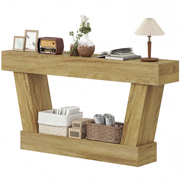 HOMCOM 63 in Vintage Console Table with Open Shelf, Oak