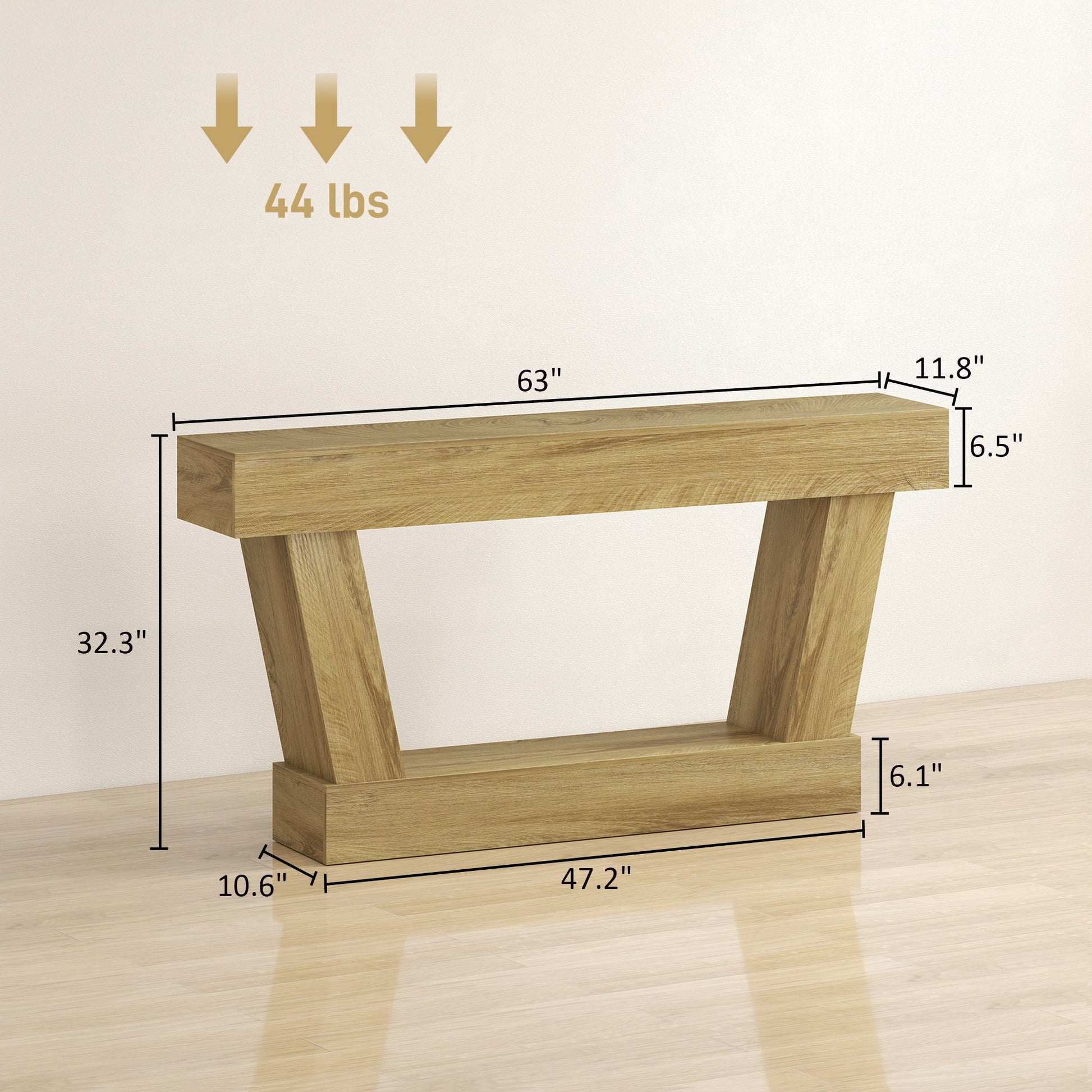 HOMCOM 63 in Vintage Console Table with Open Shelf, Oak