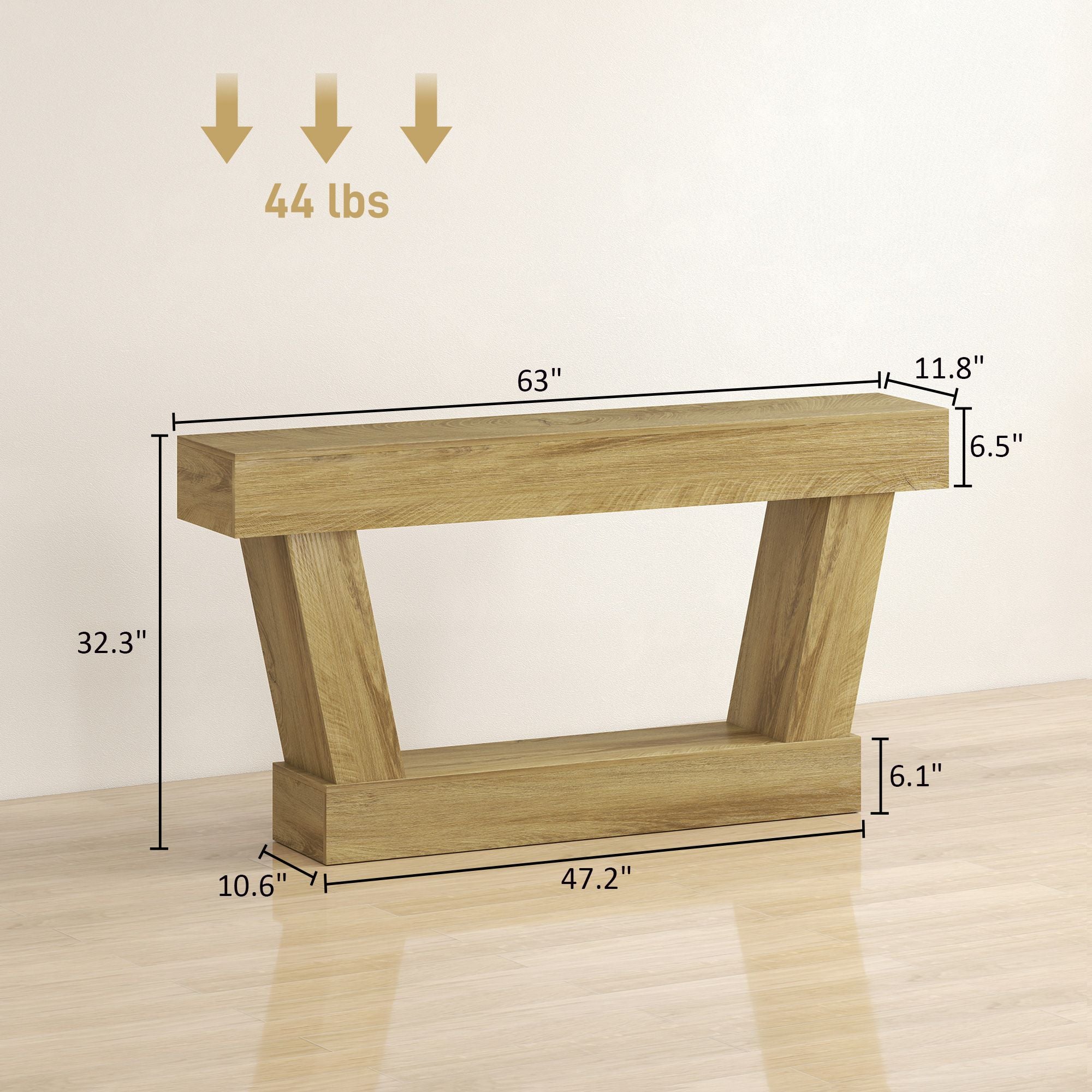 HOMCOM 63 in Vintage Console Table with Open Shelf, Oak