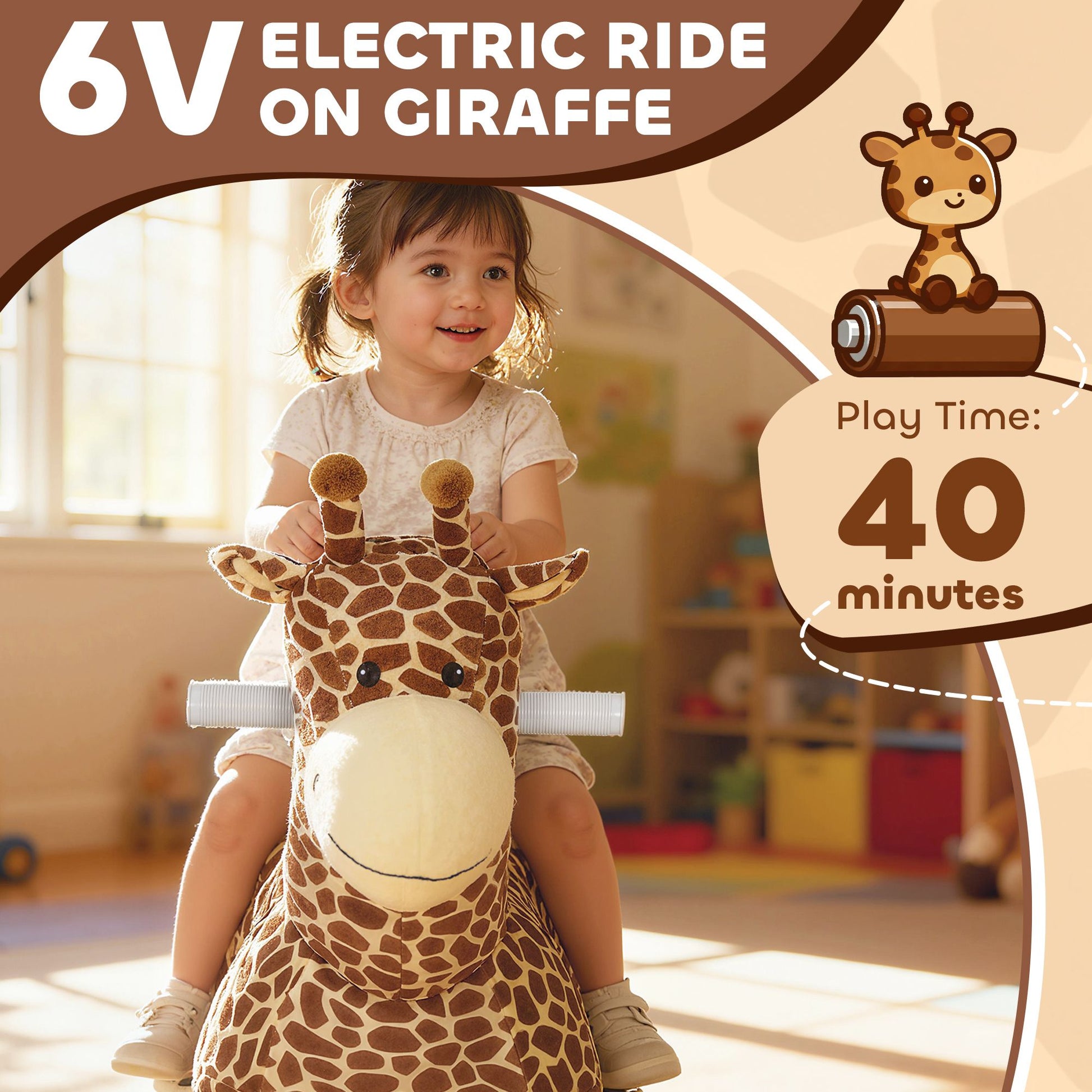 Qaba 6V Electric Ride-On Giraffe with Music, Brown