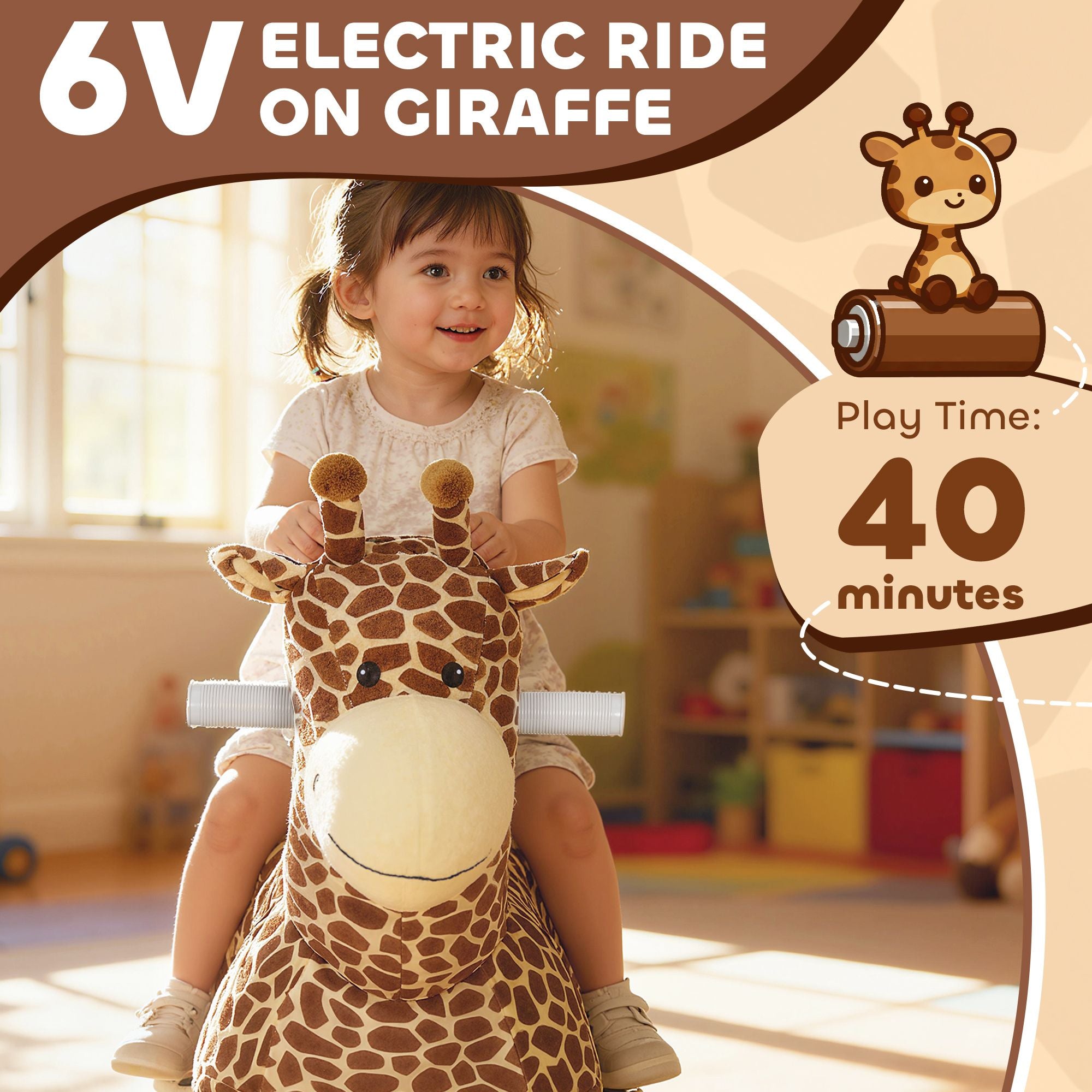 Qaba 6V Electric Ride-On Giraffe with Music, Brown