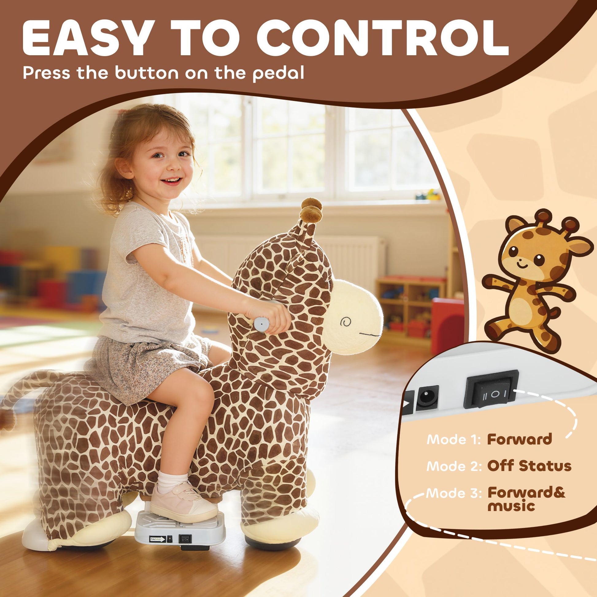 Qaba 6V Electric Ride-On Giraffe with Music, Brown