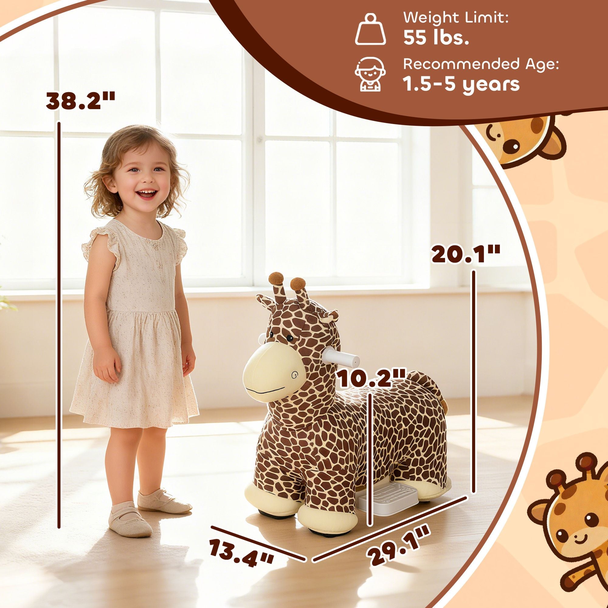 Qaba 6V Electric Ride-On Giraffe with Music, Brown