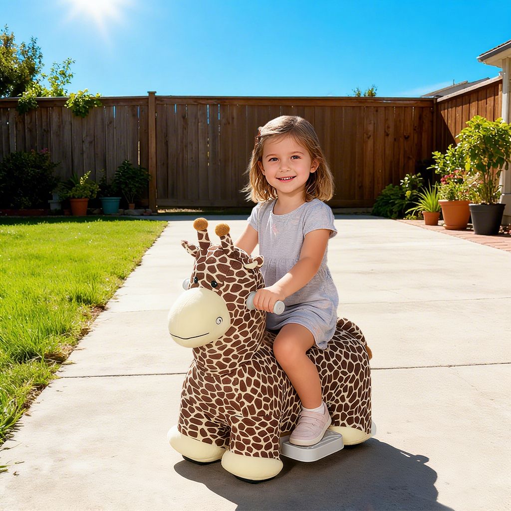 Qaba 6V Electric Ride-On Giraffe with Music, Brown