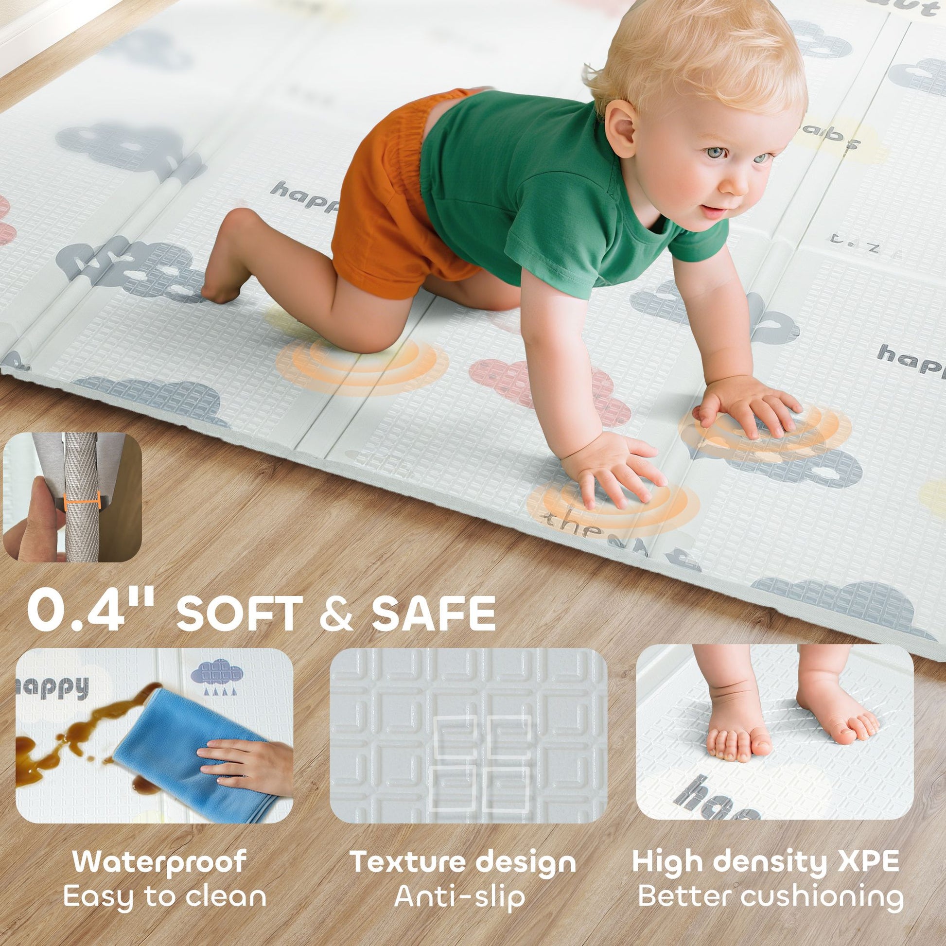 Qaba 79 x 71 in Foldable Reversible Baby Play Mat, Multicolor