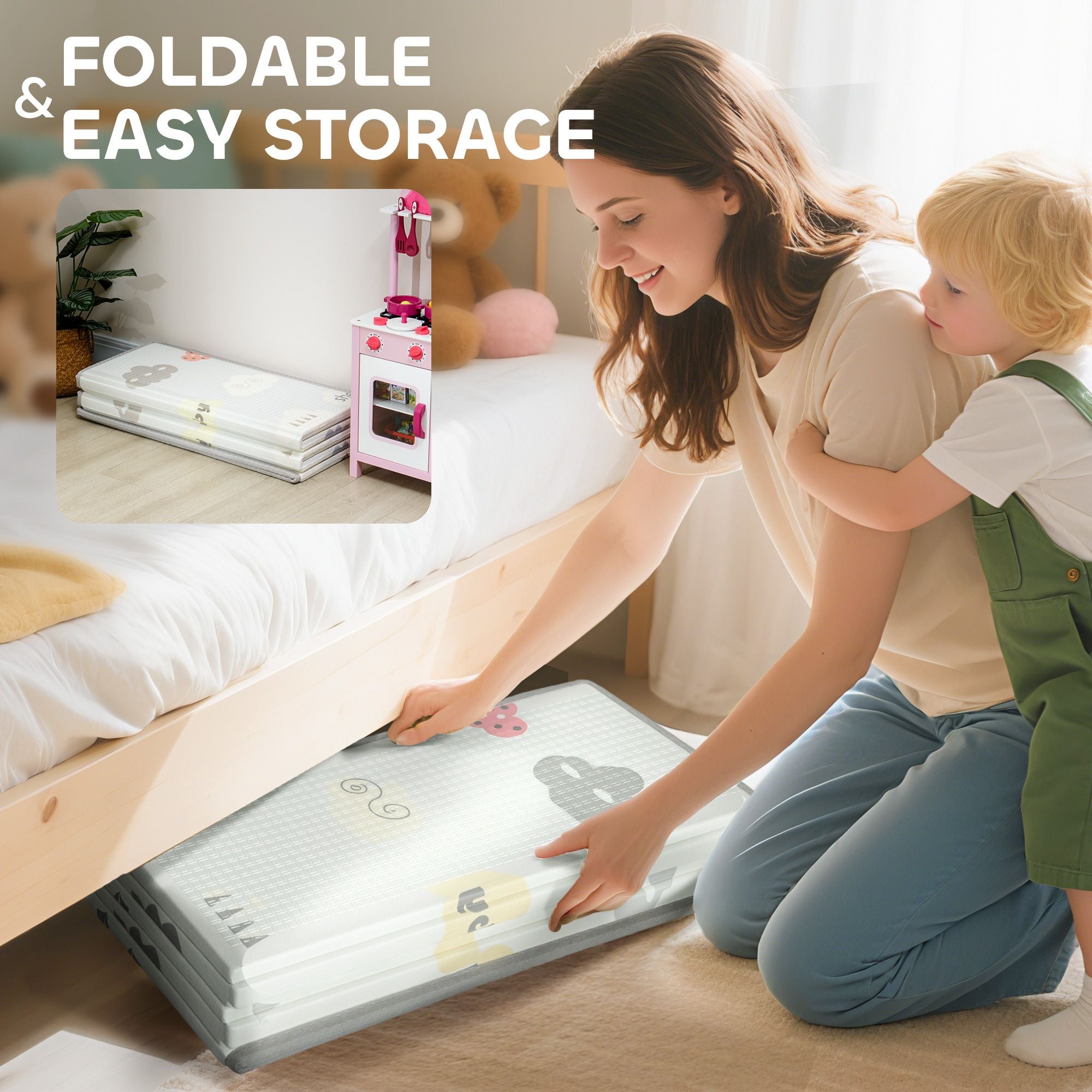 Qaba 79 x 71 in Foldable Reversible Baby Play Mat, Multicolor