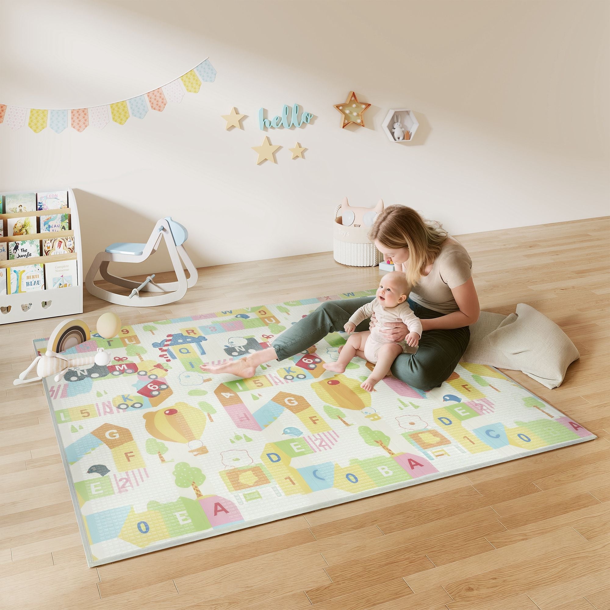 Qaba 79 x 71 in Foldable Reversible Baby Play Mat, Multicolor