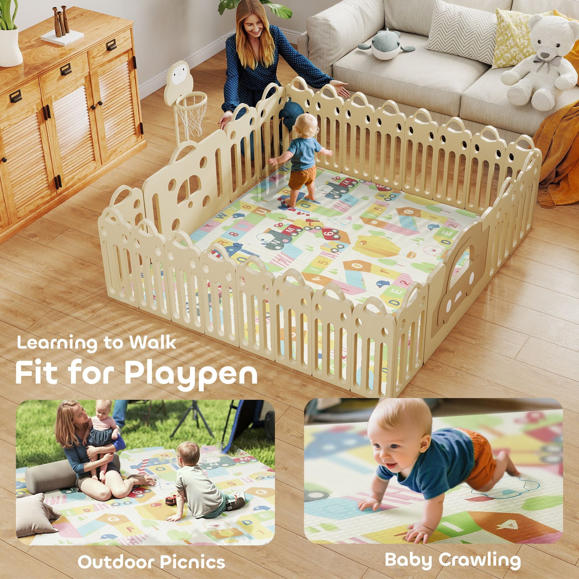 Qaba 79 x 71 in Foldable Reversible Baby Play Mat, Multicolor
