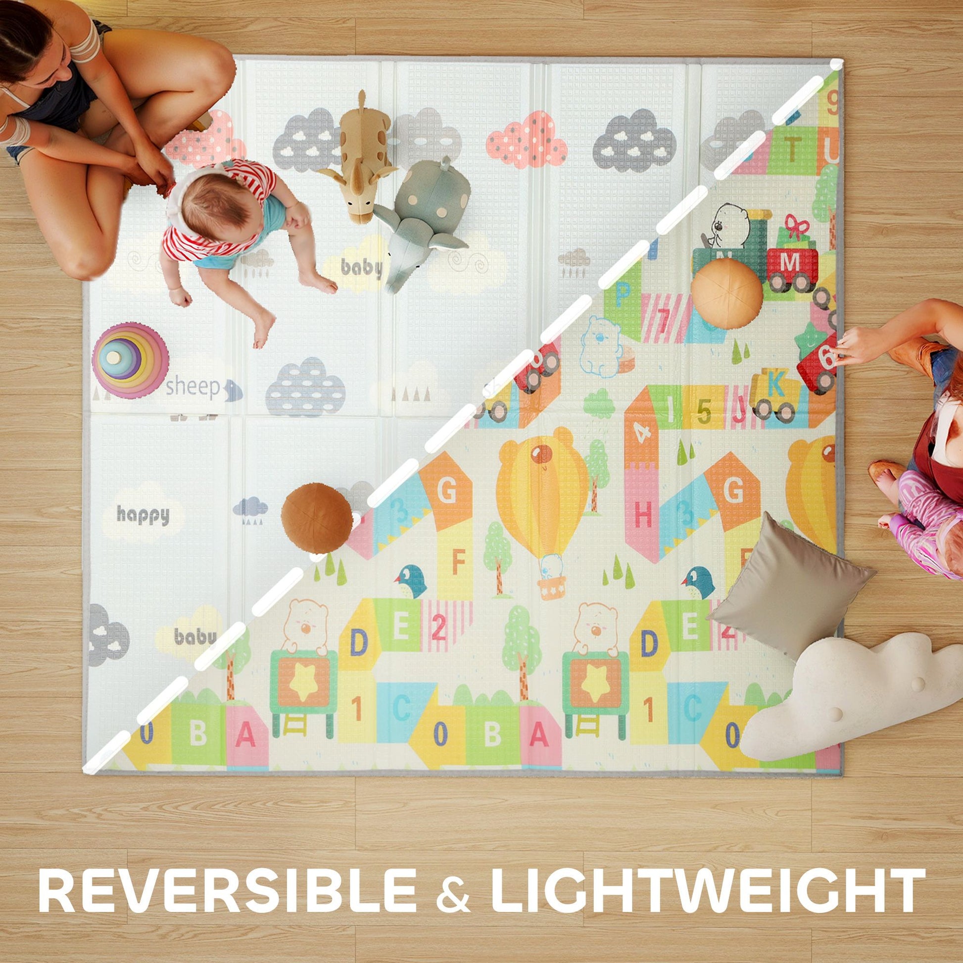 Qaba 79 x 71 in Foldable Reversible Baby Play Mat, Multicolor