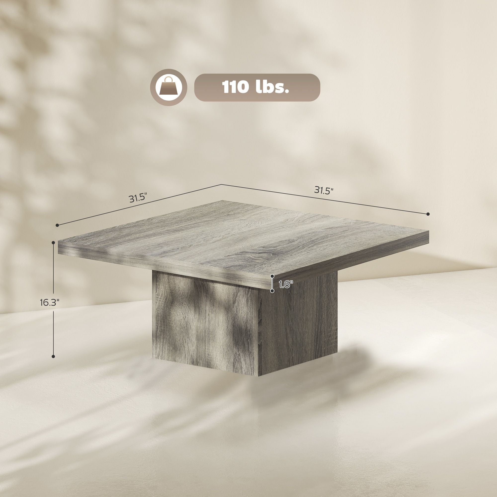 HOMCOM Square Coffee Table with 1.6 in Thick Top, Gray Wood Grain