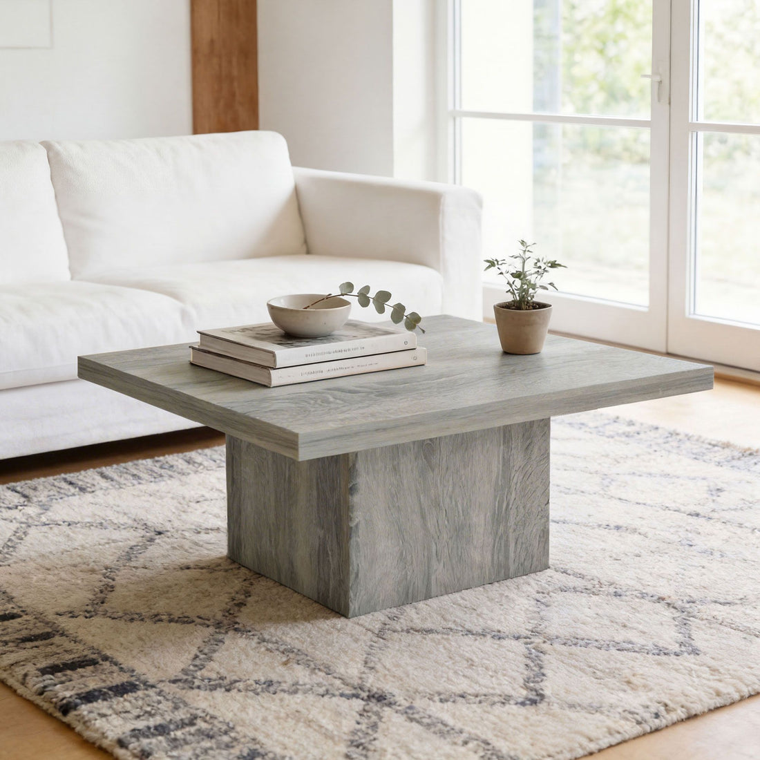 HOMCOM Square Coffee Table with 1.6 in Thick Top, Gray Wood Grain