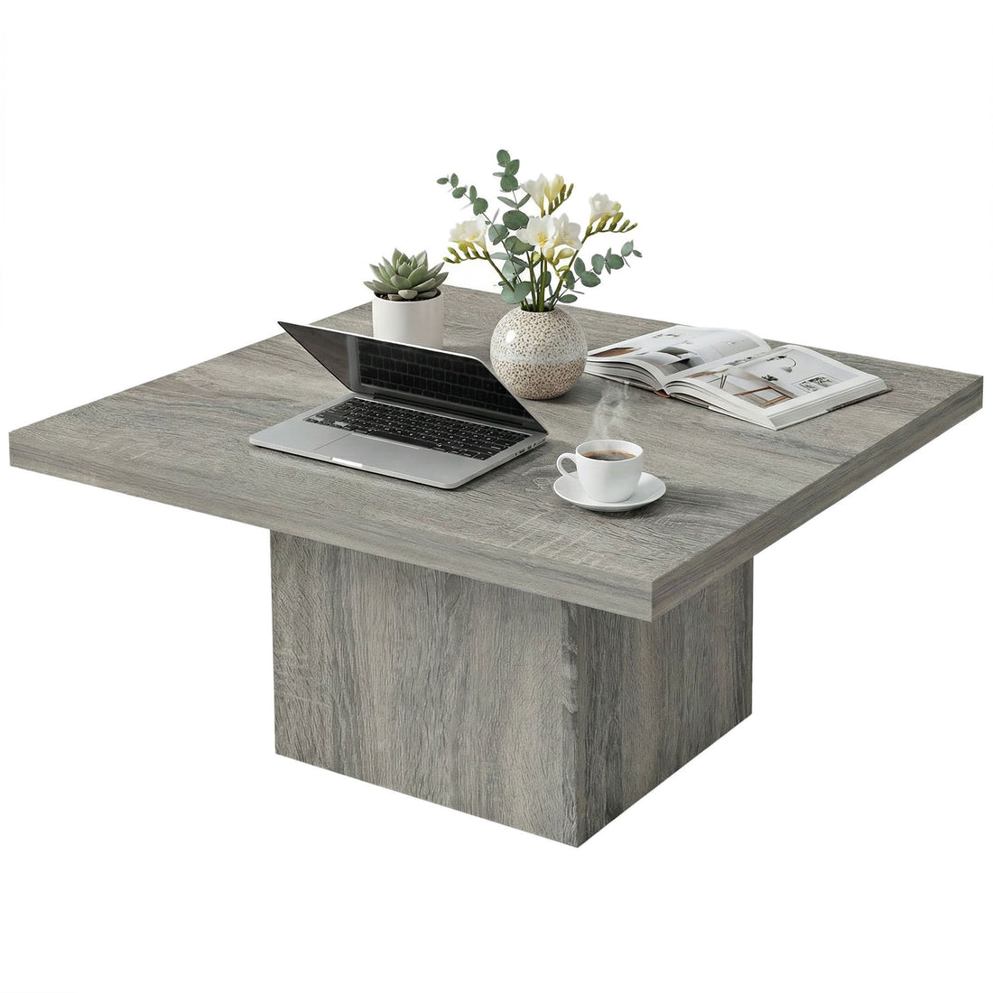 HOMCOM Square Coffee Table with 1.6 in Thick Top, Gray Wood Grain