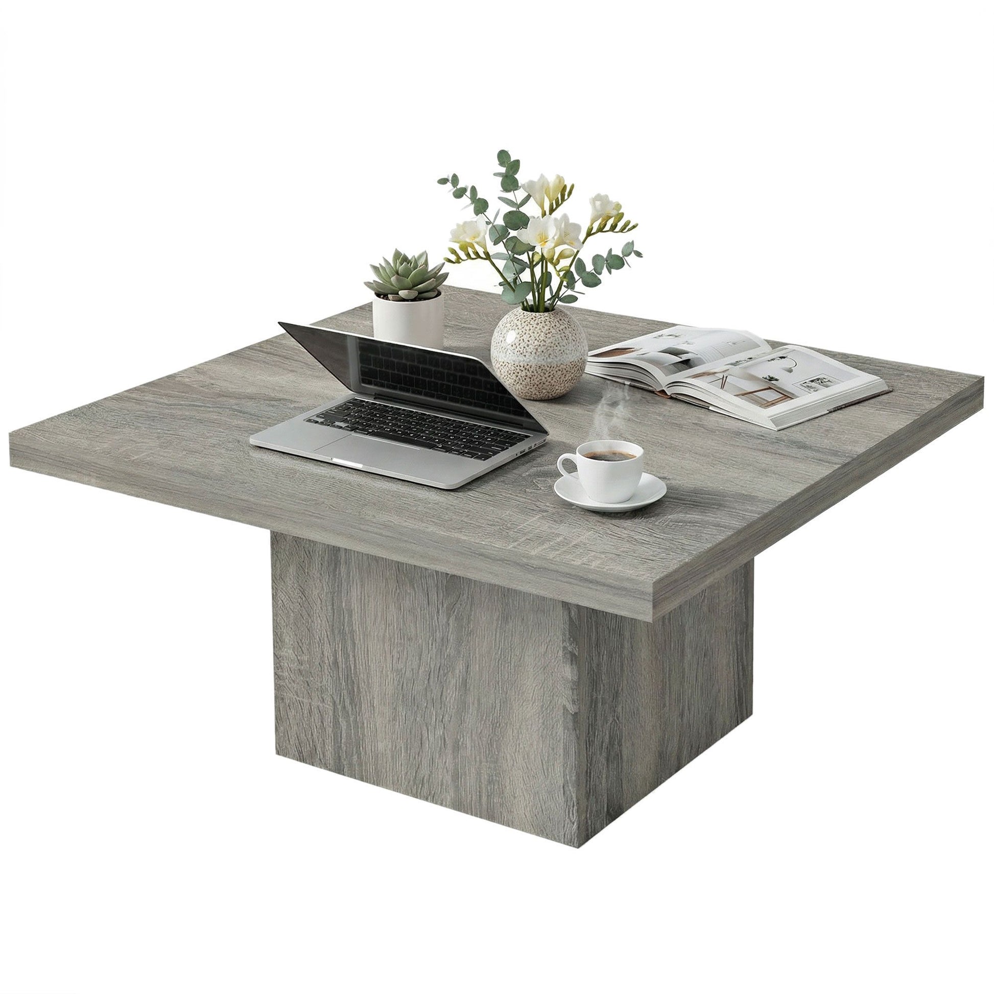 HOMCOM Square Coffee Table with 1.6 in Thick Top, Gray Wood Grain