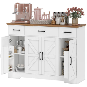 HOMCOM 47 in Farmhouse Buffet Sideboard with 3 Drawers, White & Walnut