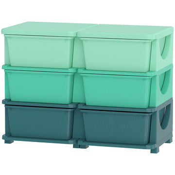 Qaba 3-Tier Kids Toy Storage Organizer with 6 Drawers, Green