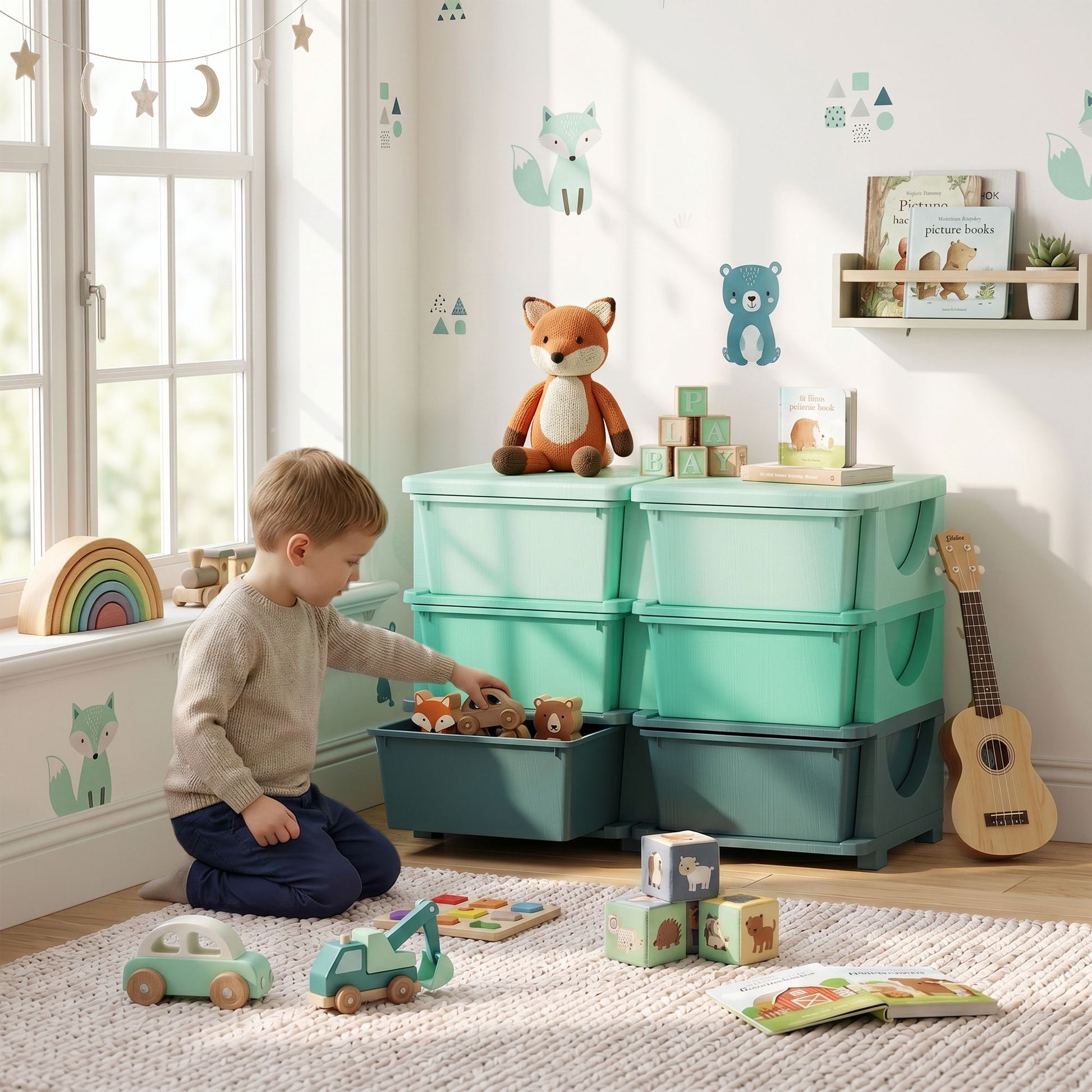 Qaba 3-Tier Kids Toy Storage Organizer with 6 Drawers, Green