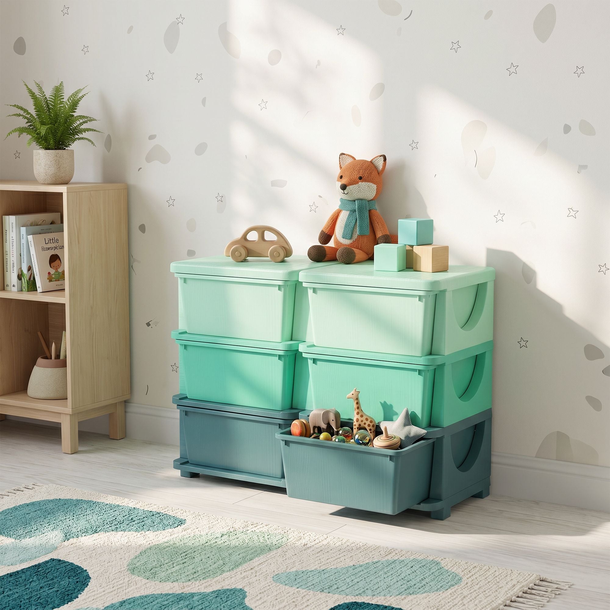 Qaba 3-Tier Kids Toy Storage Organizer with 6 Drawers, Green