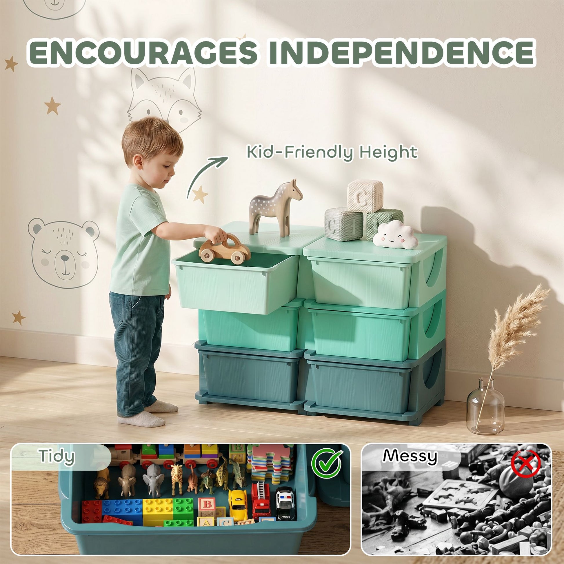 Qaba 3-Tier Kids Toy Storage Organizer with 6 Drawers, Green