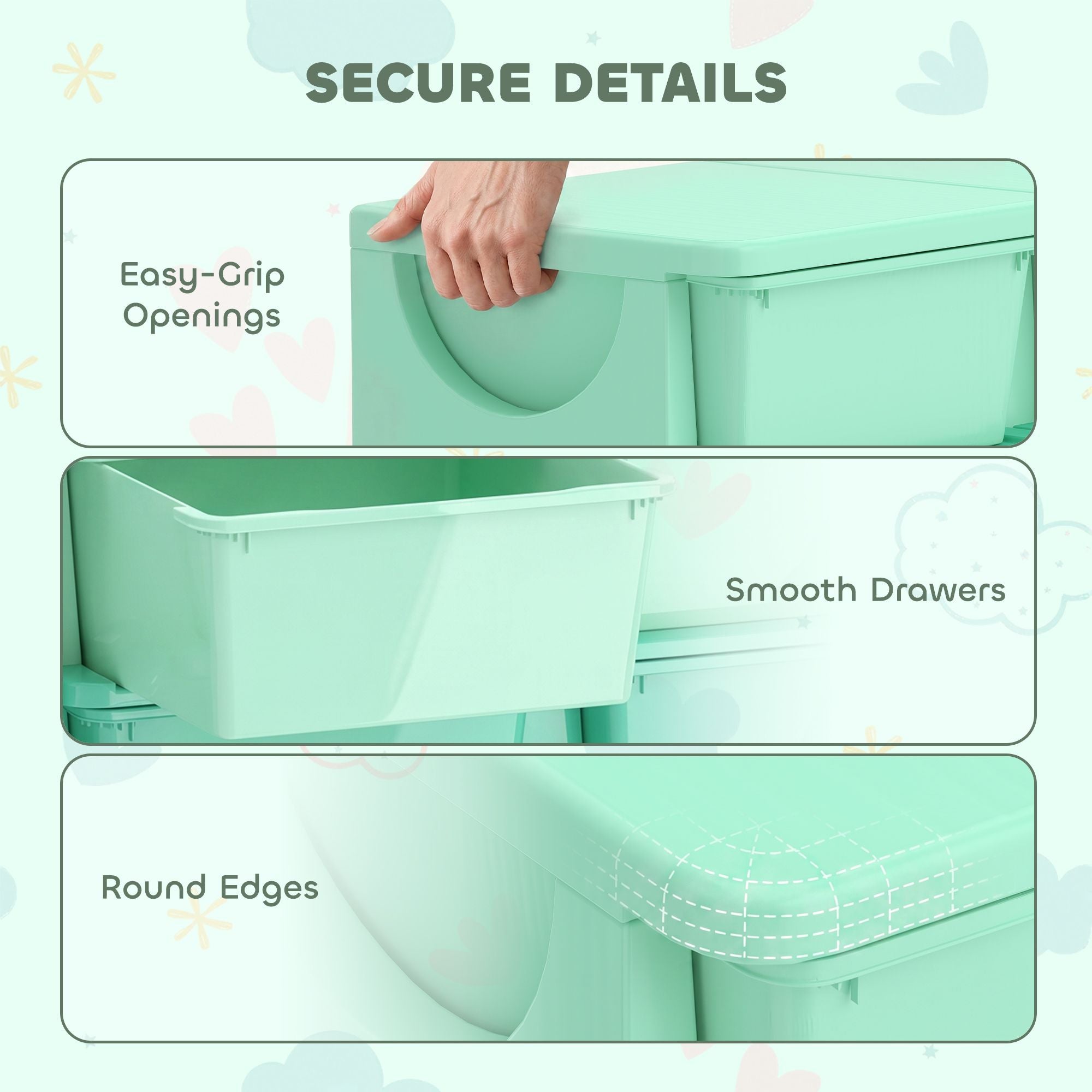 Qaba 3-Tier Kids Toy Storage Organizer with 6 Drawers, Green