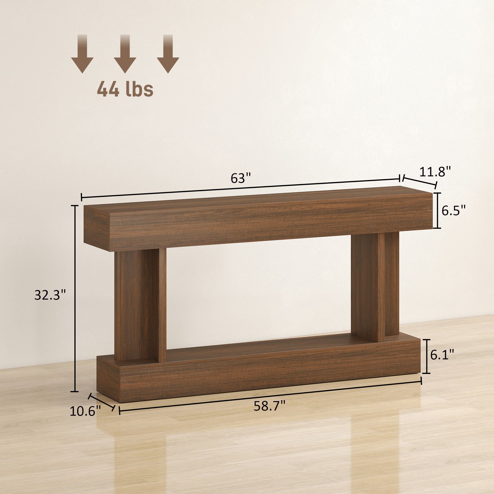 HOMCOM 63 in Vintage Console Table with Storage Shelf, Brown